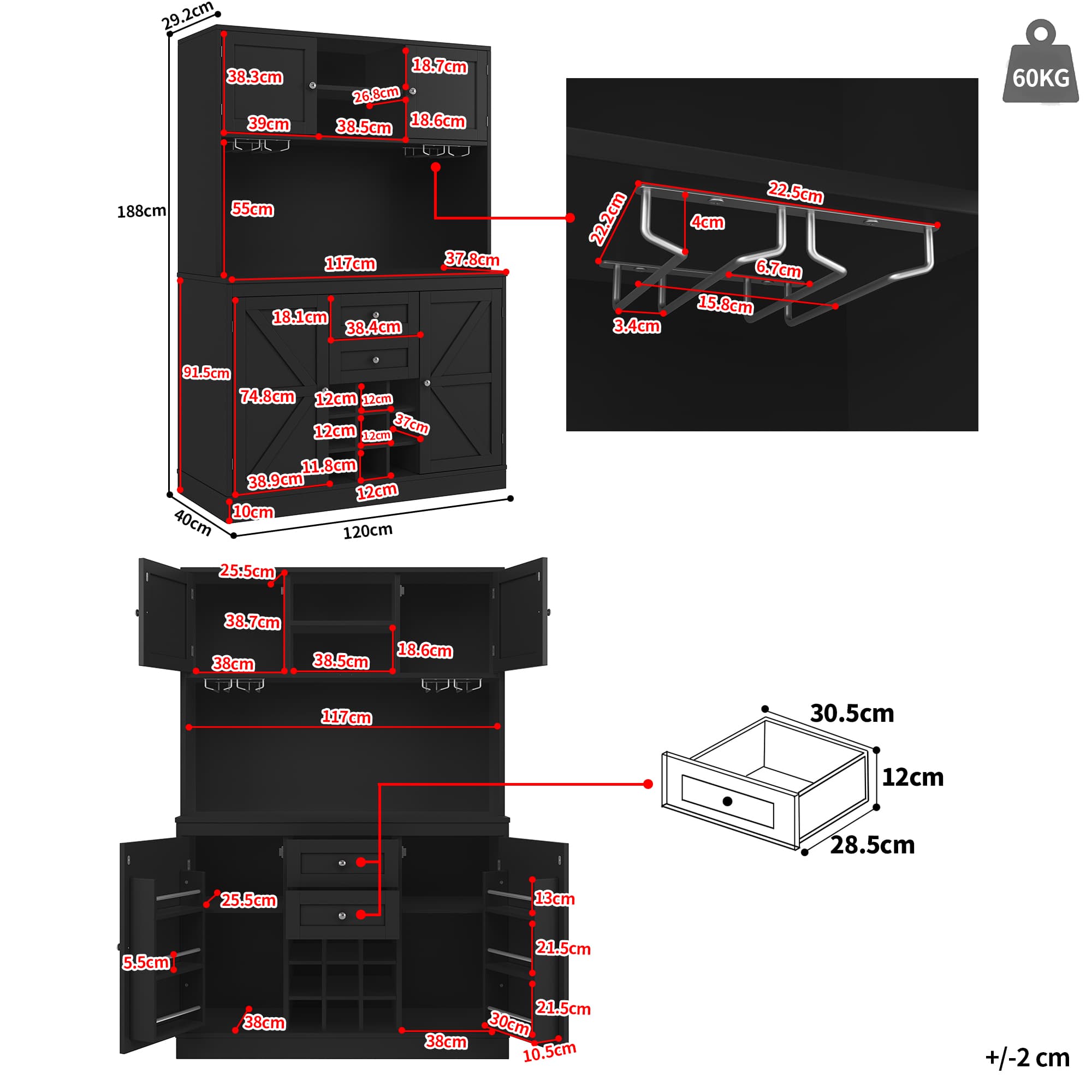 Tall White Kitchen Storage Cabinet with Wine Rack & Drawers - image 3