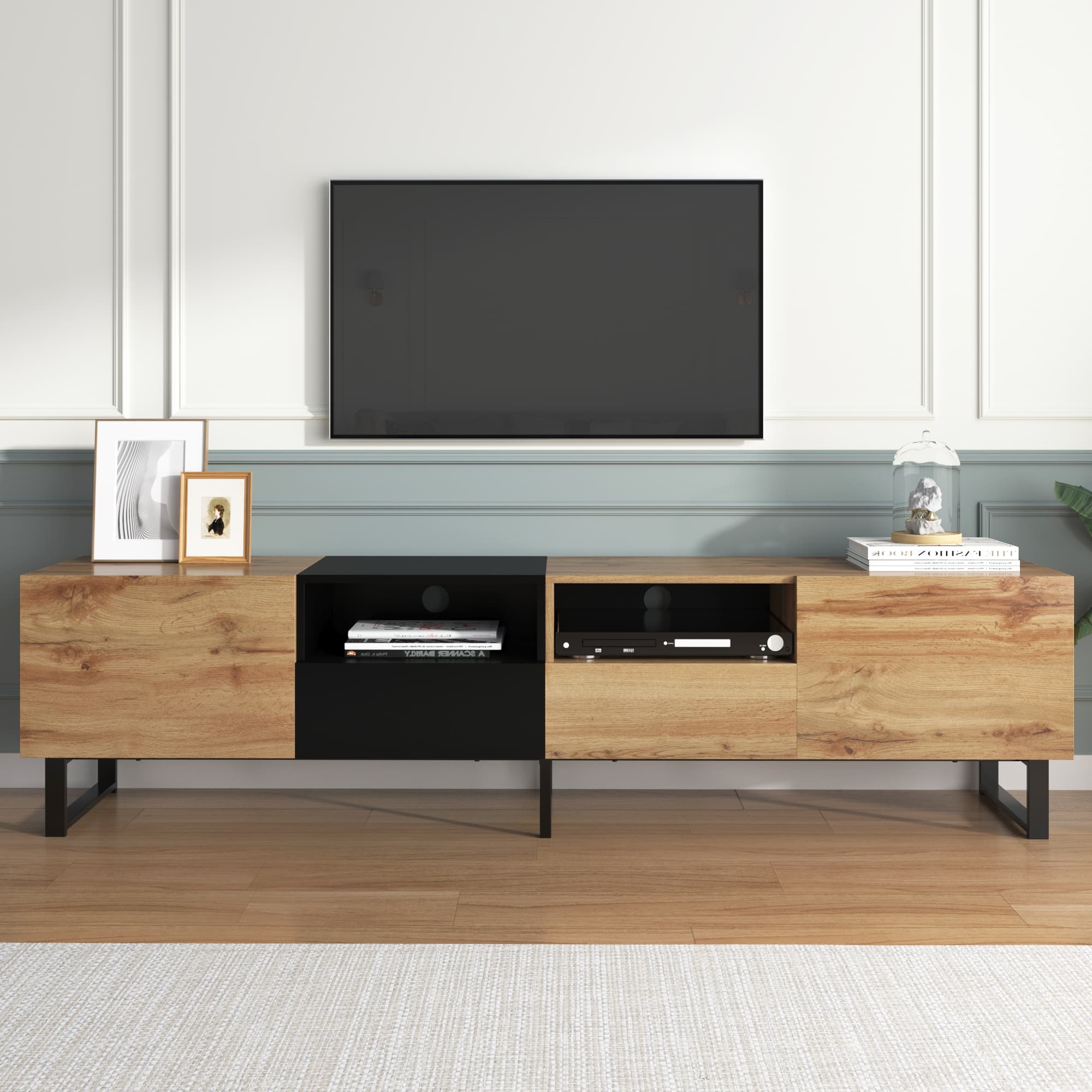Modern Black & Wood TV Stand with Generous Storage | 190cm - image 5