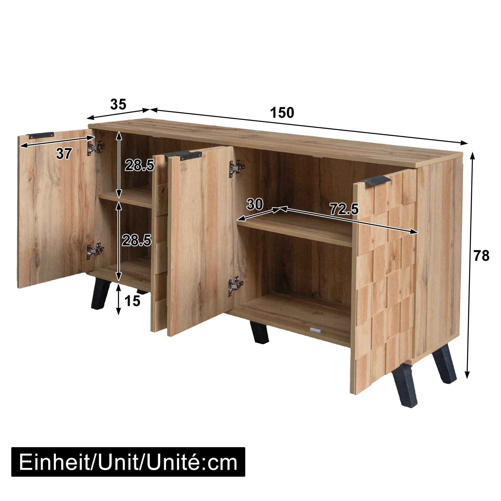 150 cm Sideboard with Textured 4-Door Front and Oak Finish - image 10