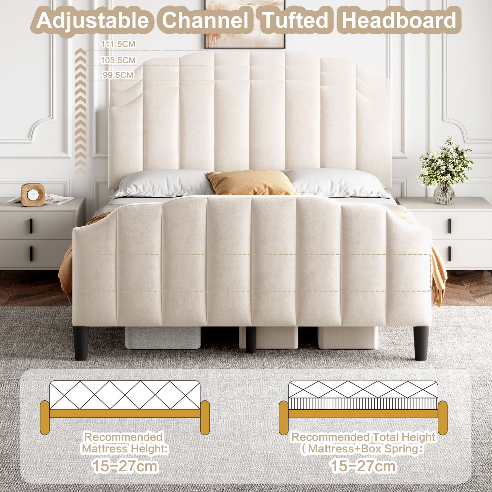Discover Effortless Comfort With Our Beige Velvet Double Bed - image 2