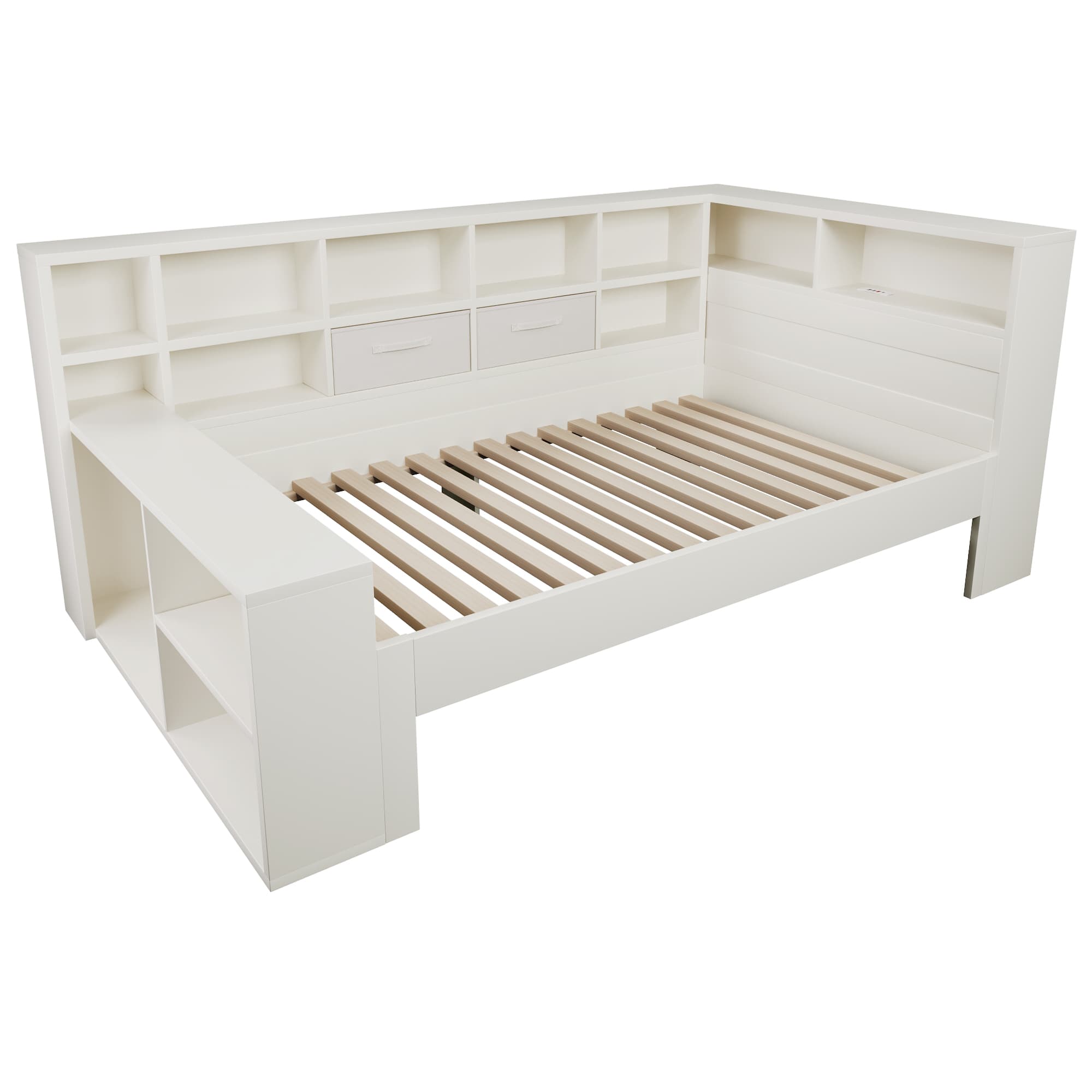 White Single Storage Bed with Bookcase Headboard & USB-C Port - image 5