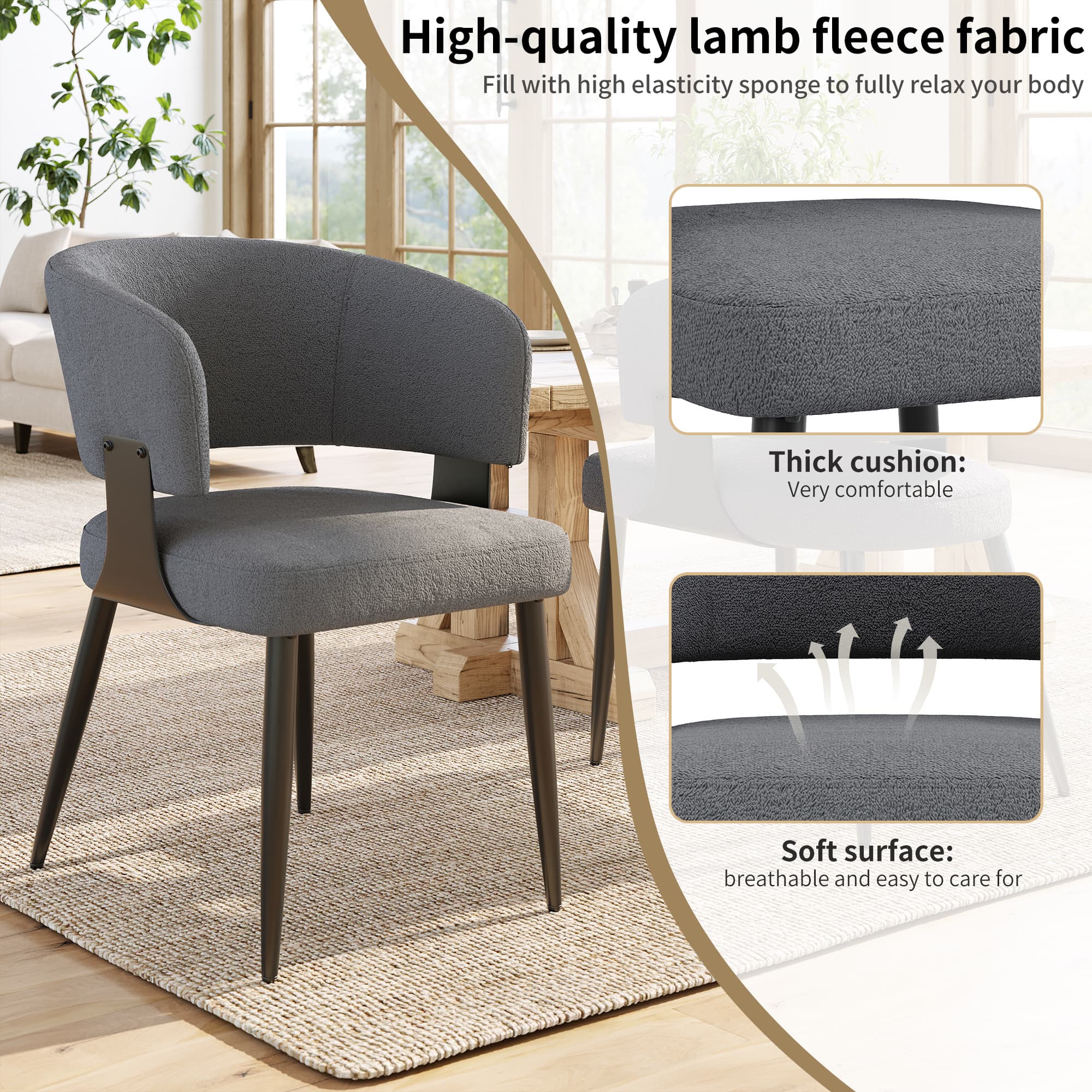 Set of 2 Modern Upholstered Dining Chairs in Grey - image 2