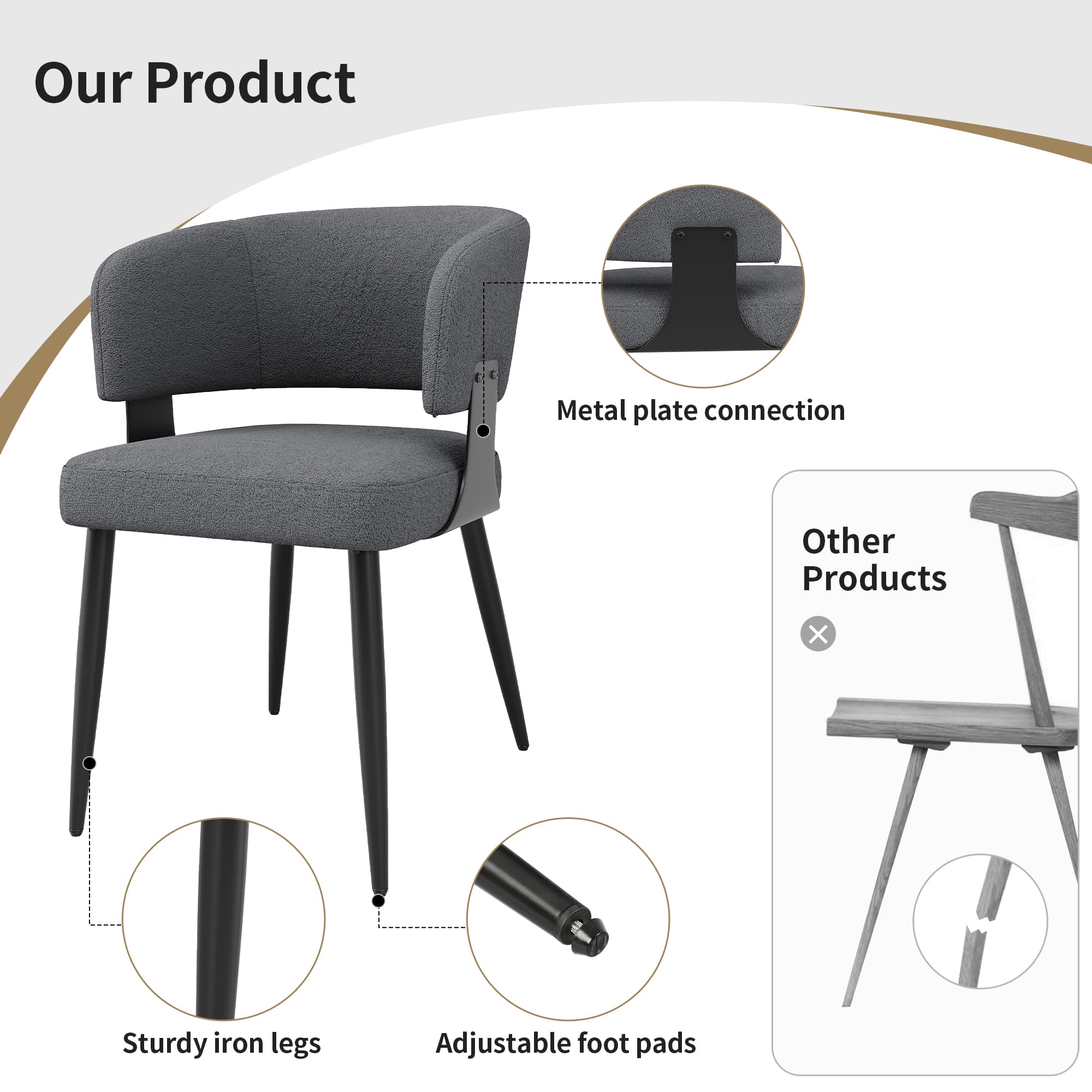 Set of 2 Modern Upholstered Dining Chairs in Grey - image 3