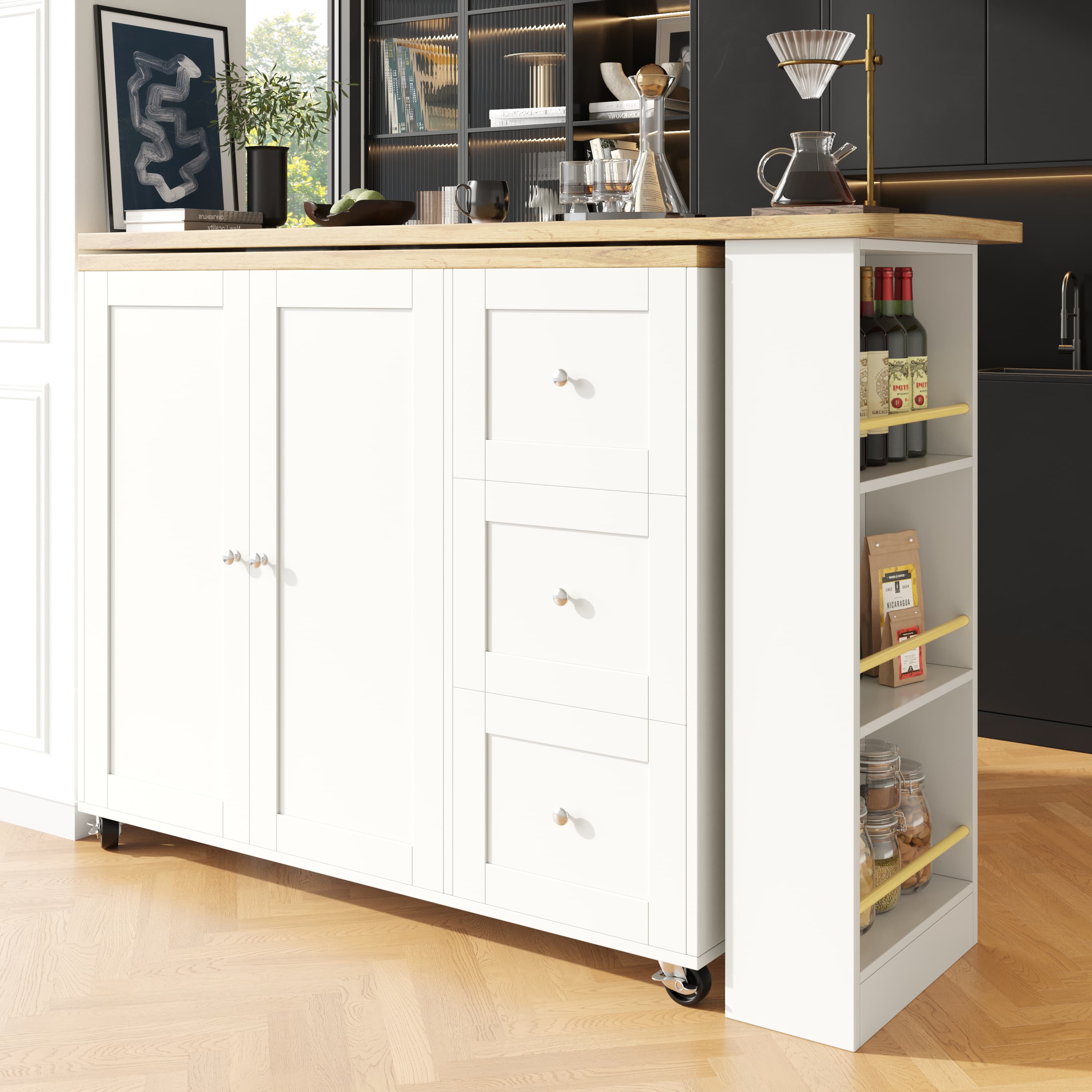 Multifunctional Swivel Kitchen Island & Bar Table on Wheels - image 3