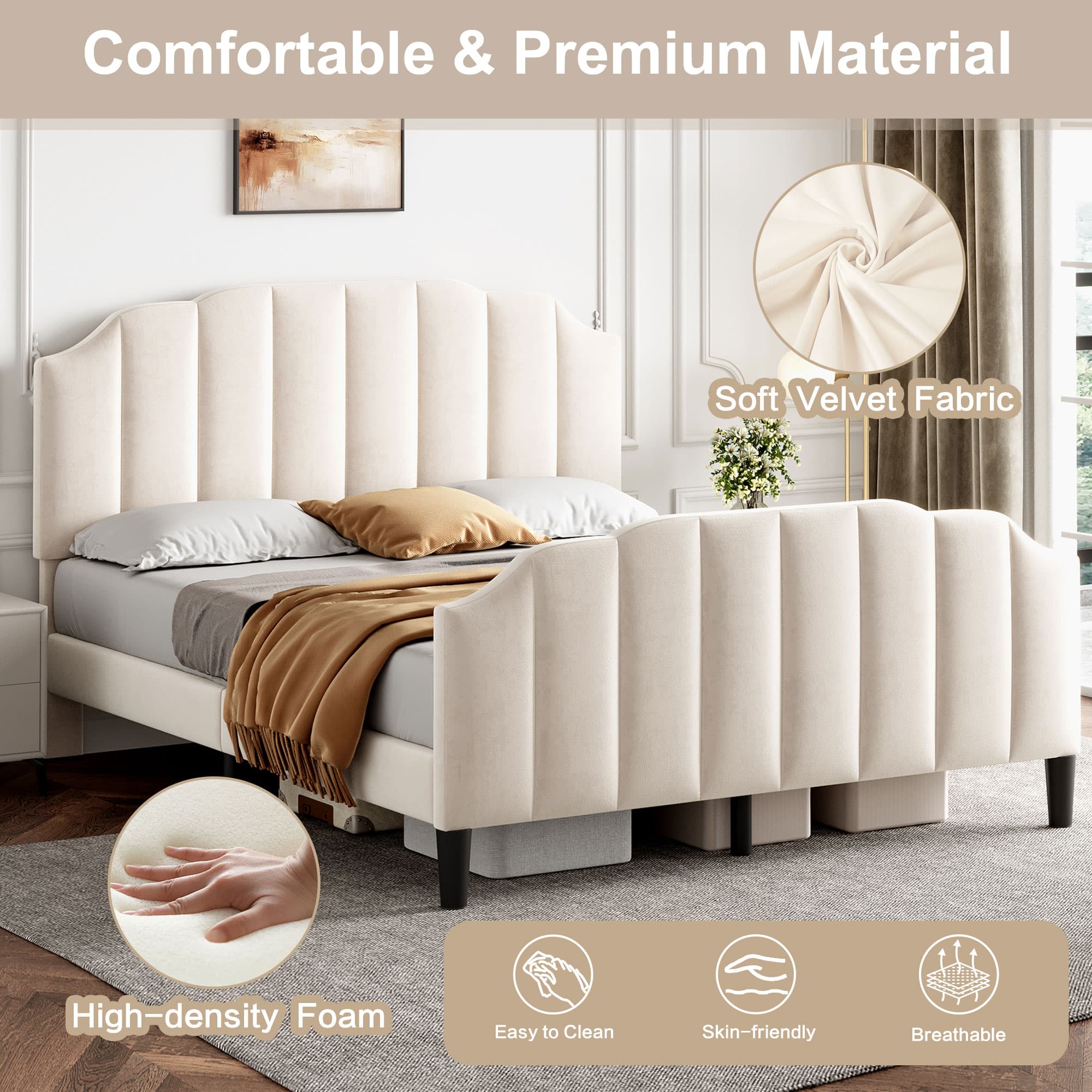 Discover Effortless Comfort With Our Beige Velvet Double Bed - image 3