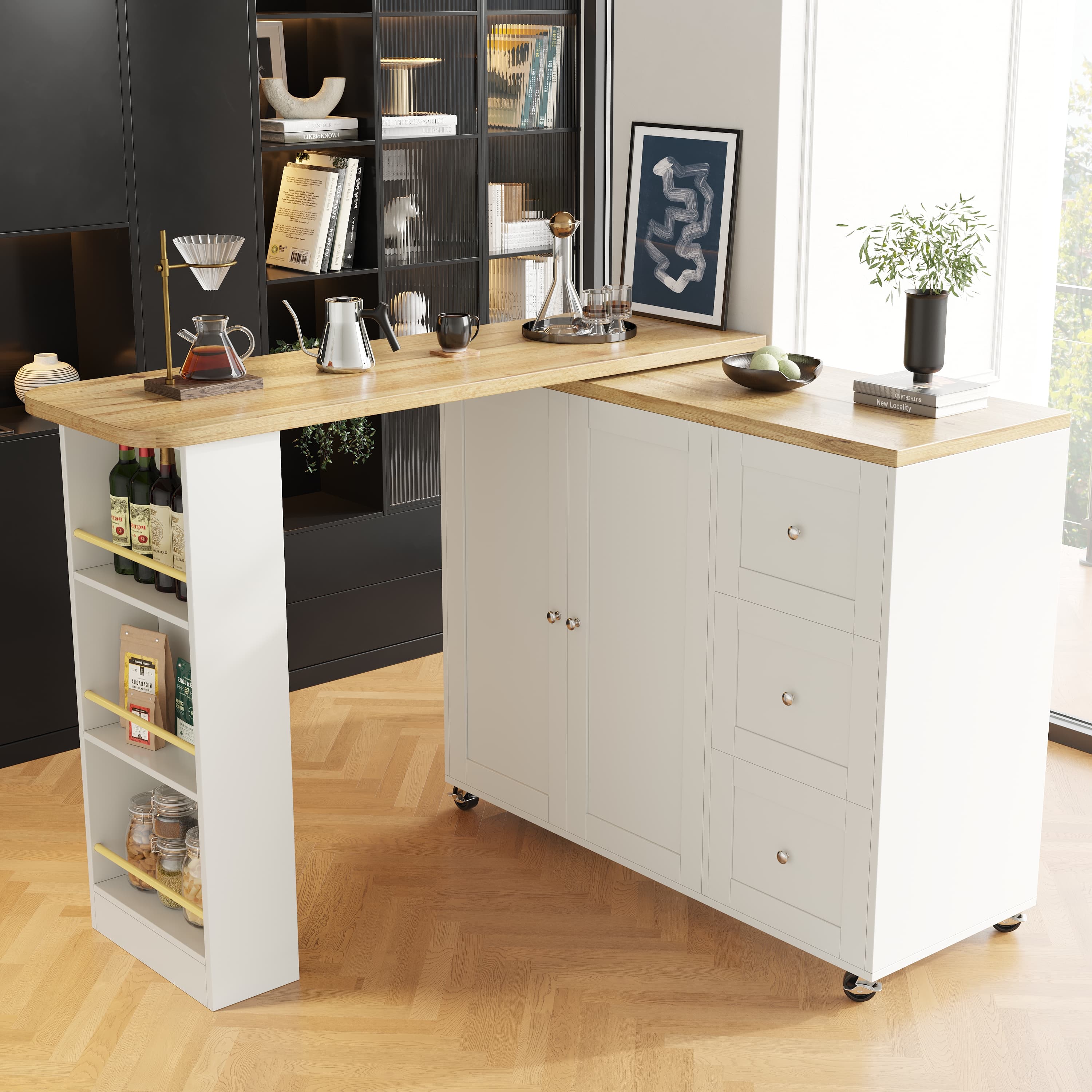 Multifunctional Swivel Kitchen Island & Bar Table on Wheels - image 2