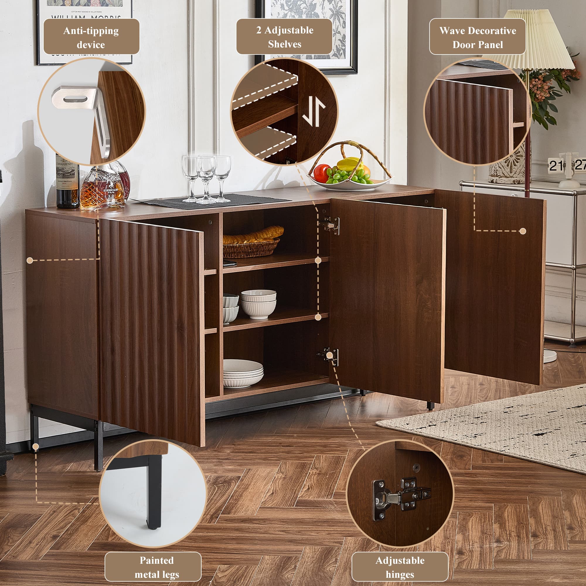 Mid-Century Modern Sideboard in Dark Oak with Textured Wave Front - image 1