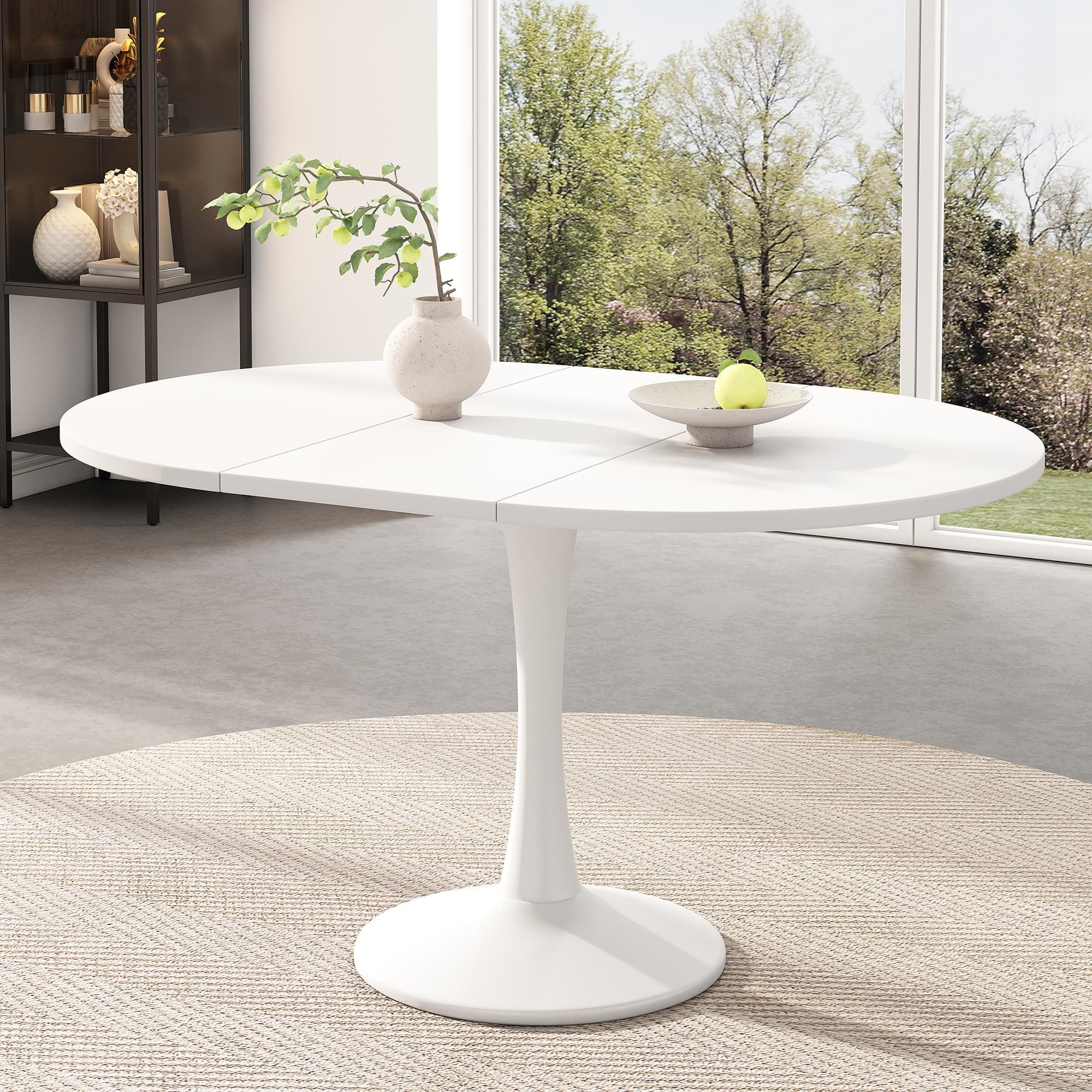 White Modern Extendable Round Dining Table - White