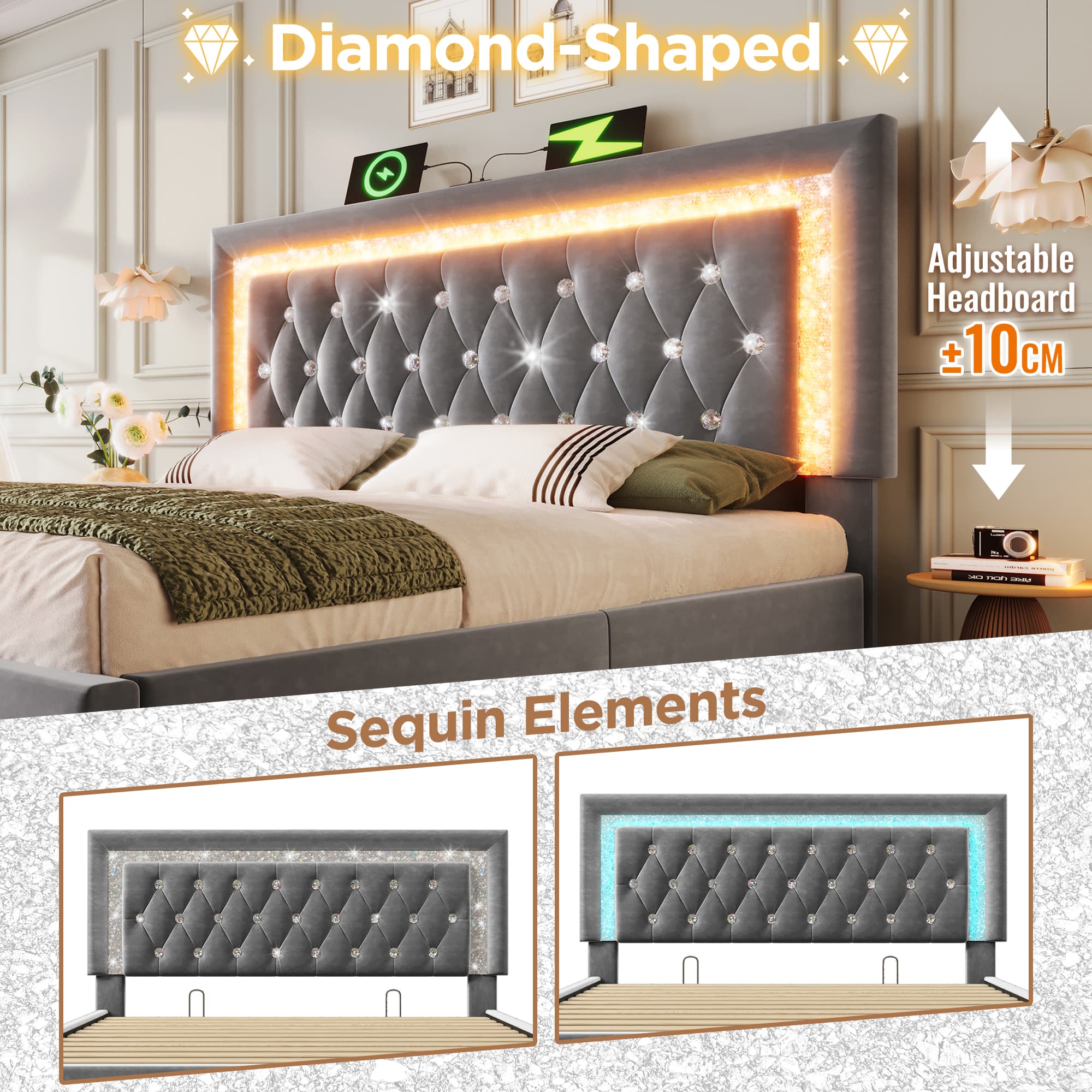 Smart Hydraulic Storage Bed with LED Lights & USB-C Charging - image 4