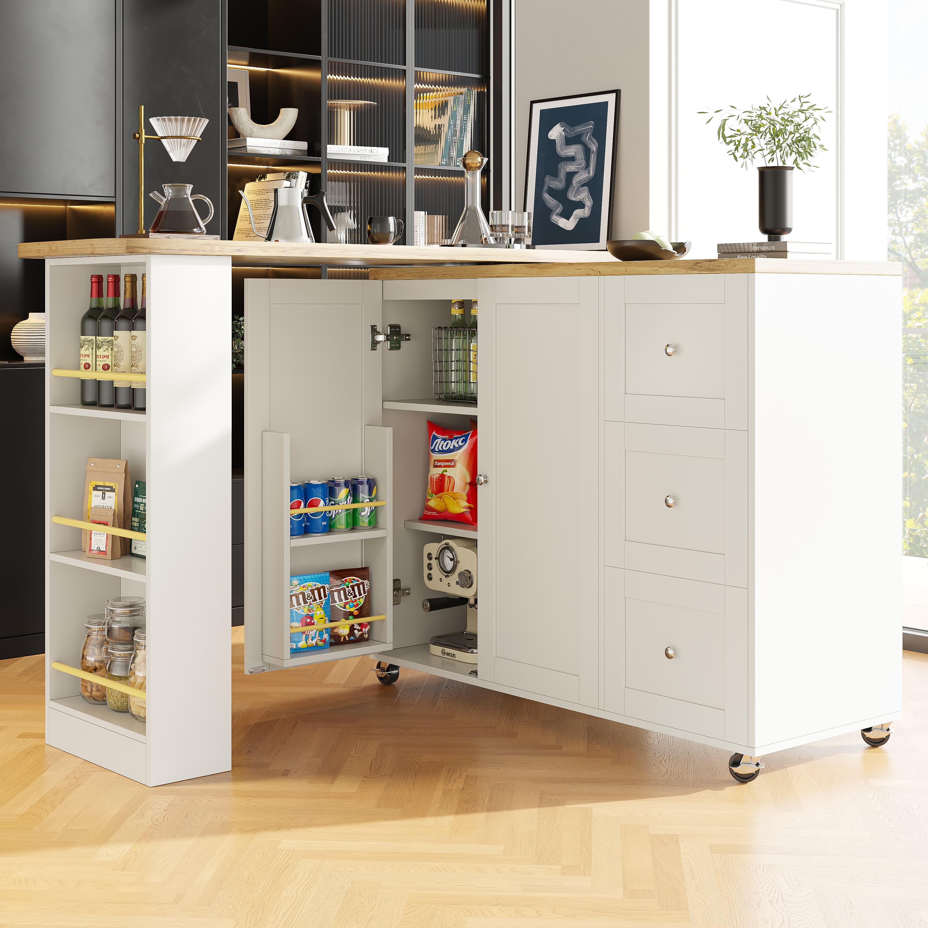 Multifunctional Swivel Kitchen Island & Bar Table on Wheels - image 5