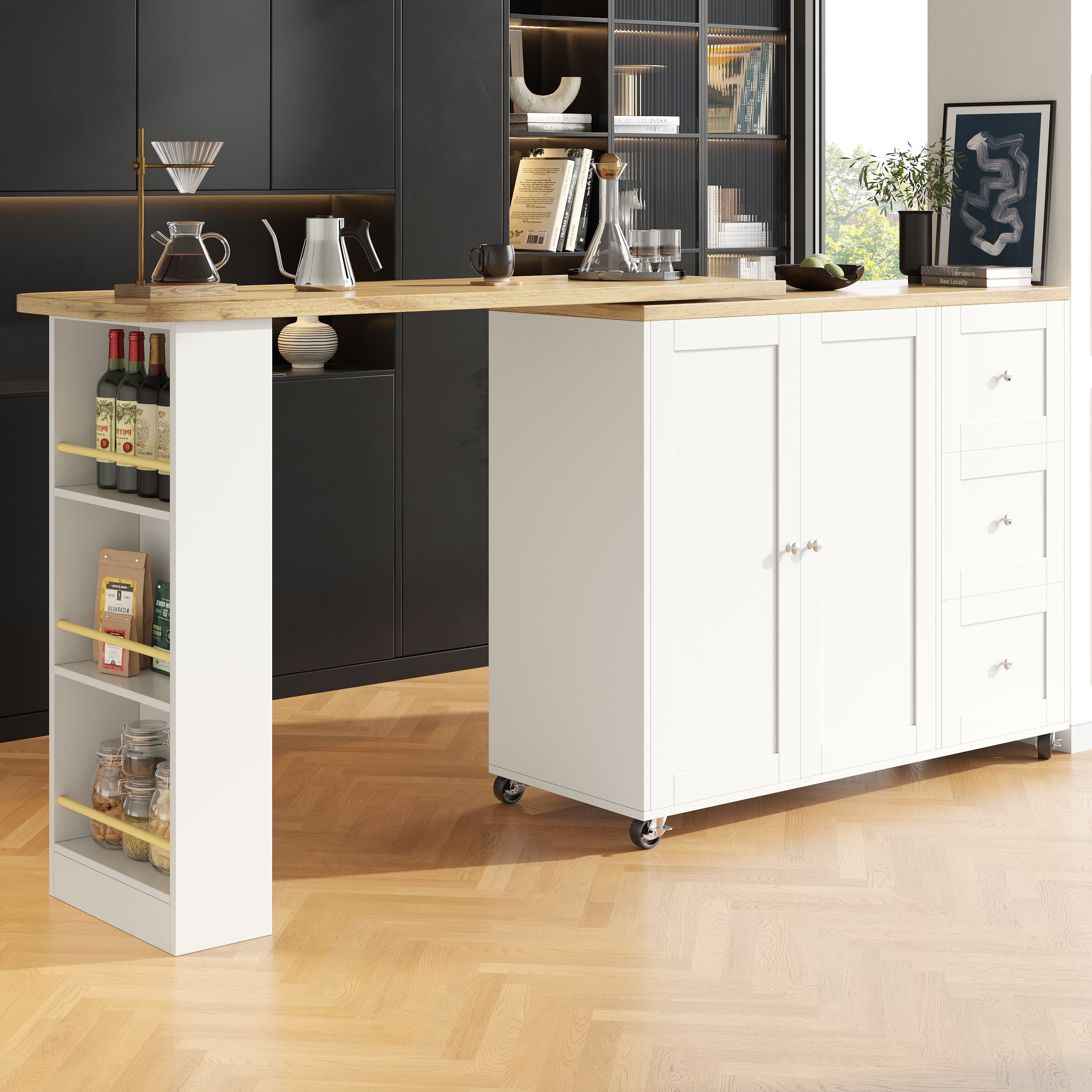 Multifunctional Swivel Kitchen Island & Bar Table on Wheels - image 4