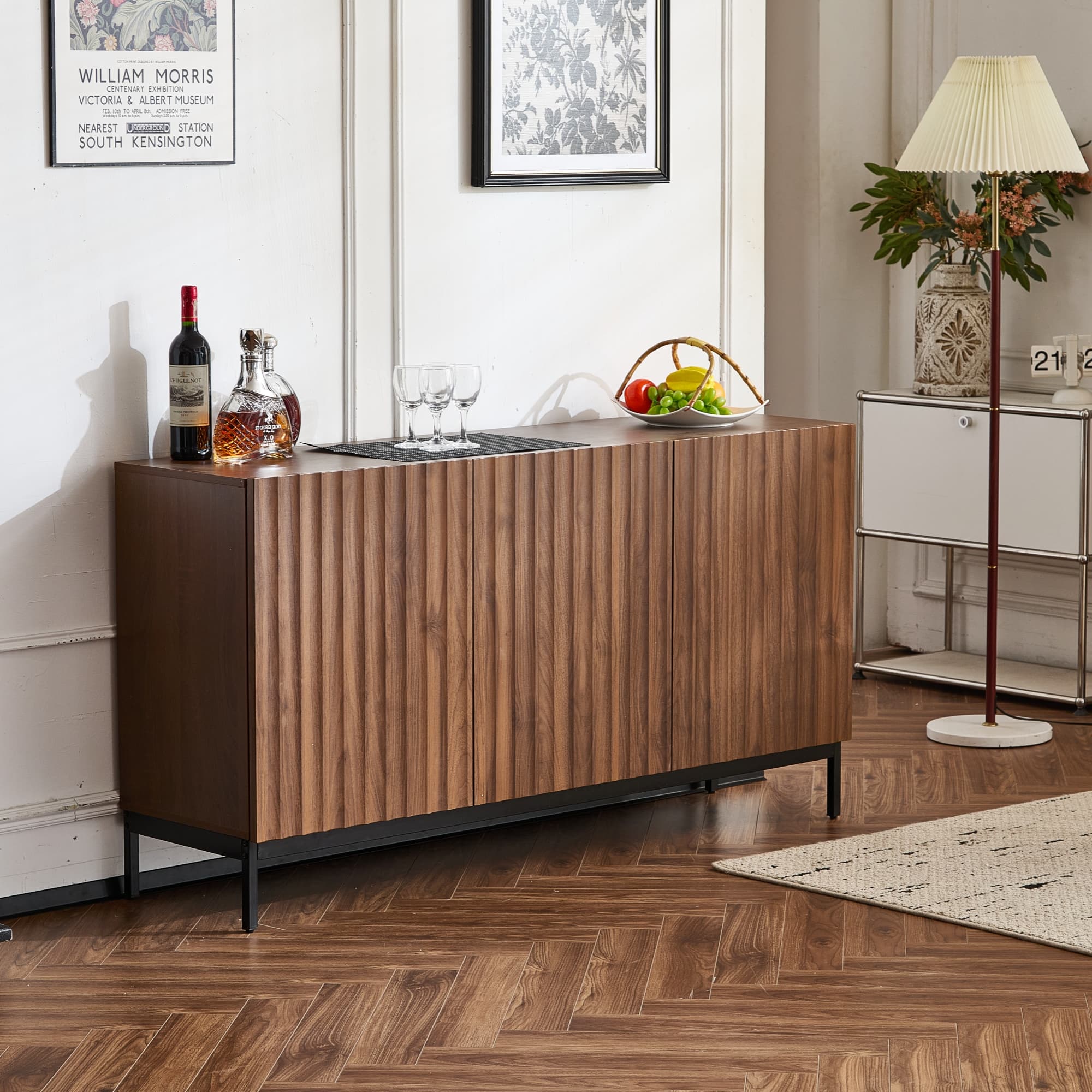 Mid-Century Modern Sideboard in Dark Oak with Textured Wave Front