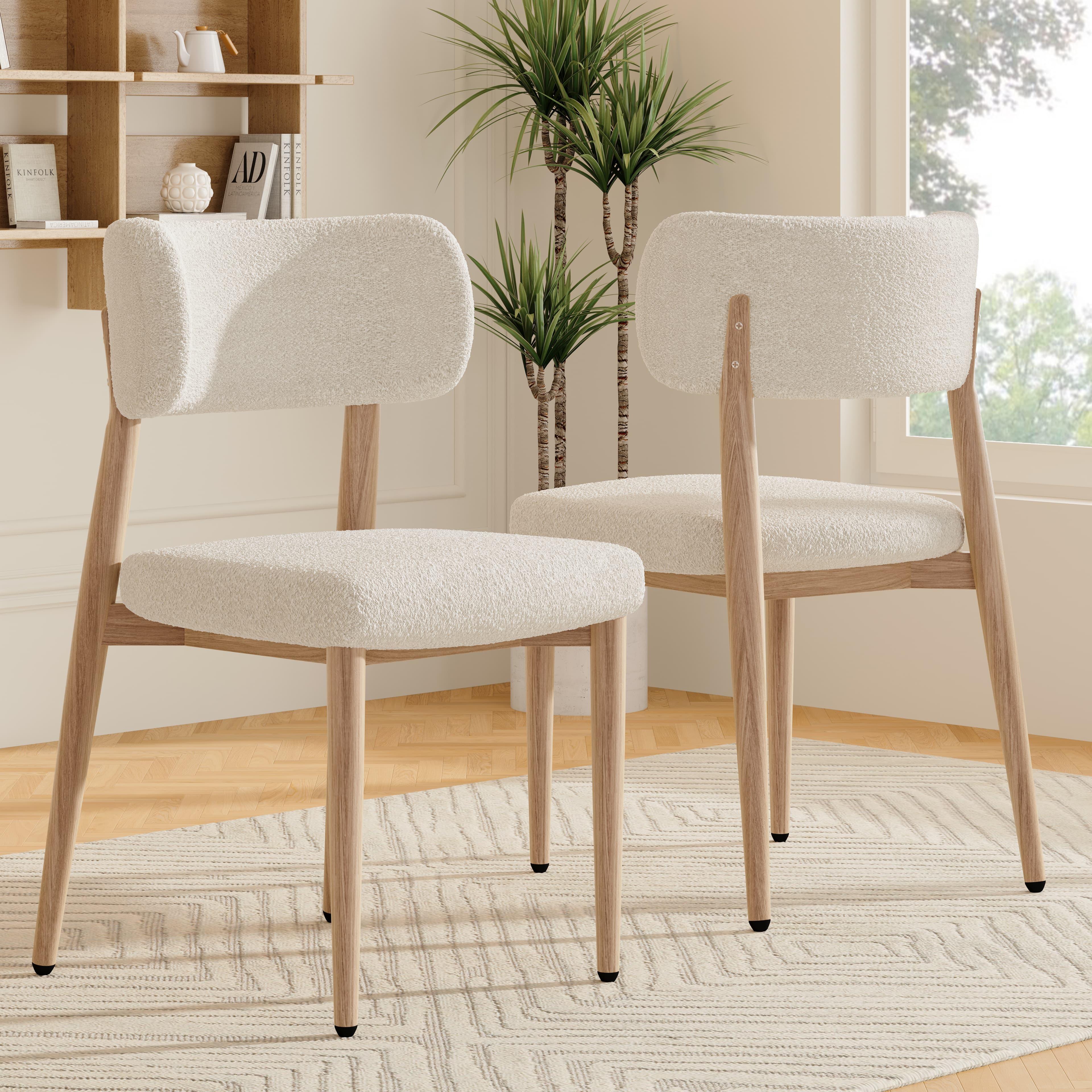 Pair of Upholstered Boucle Dining Chairs with Wood-Effect Legs - image 5