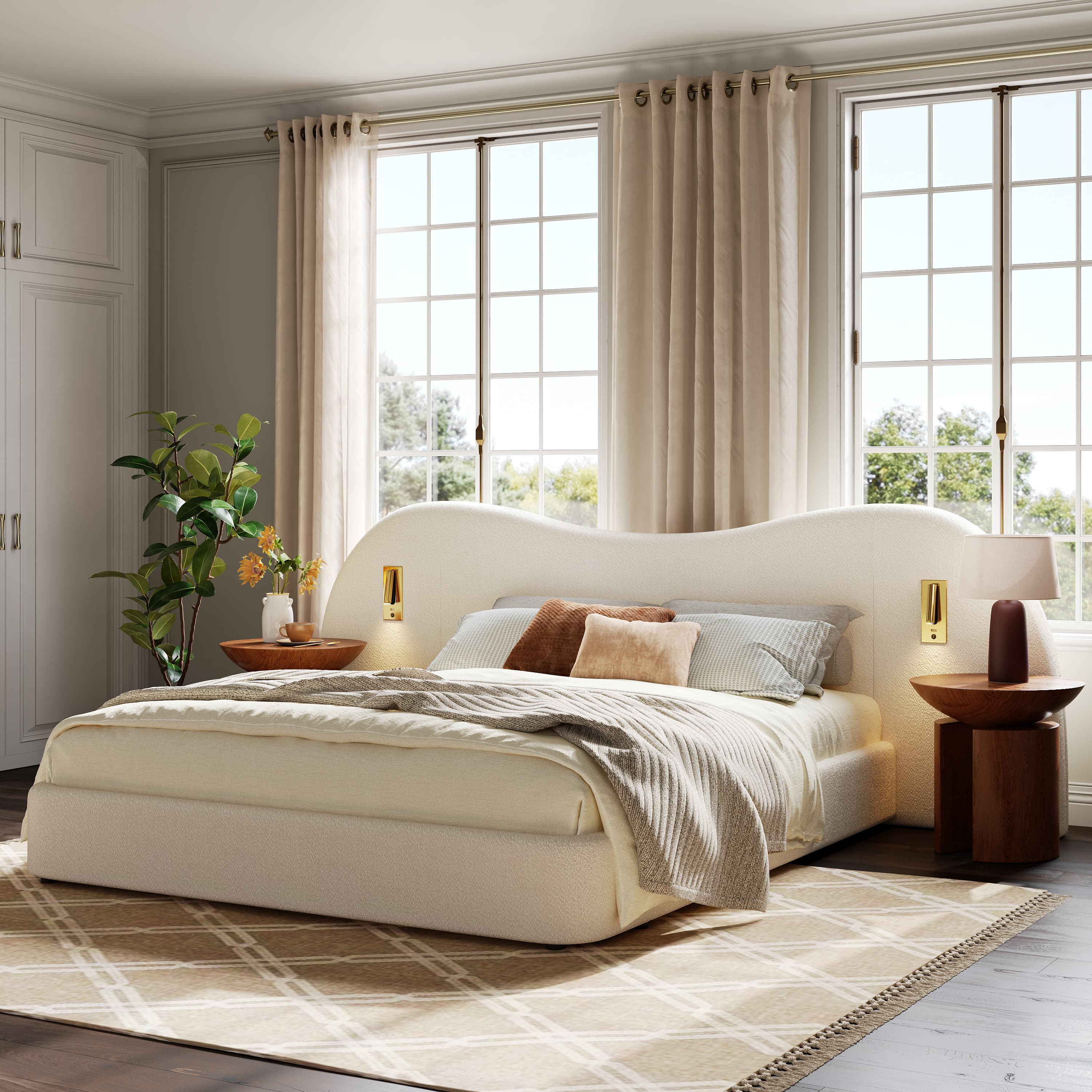 Super King Upholstered Ottoman Bed in White Bouclé (180x200cm) - image 4