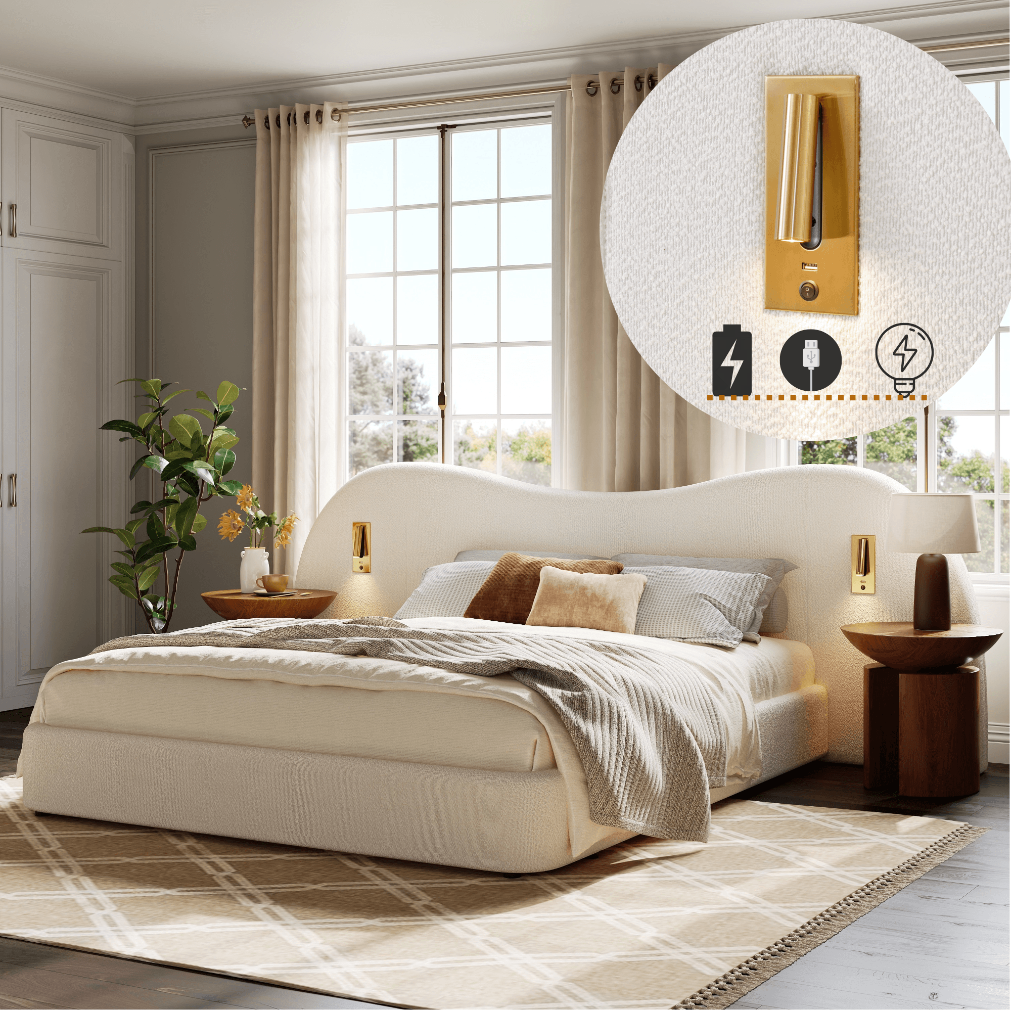 Super King Upholstered Ottoman Bed in White Bouclé (180x200cm) - image 2