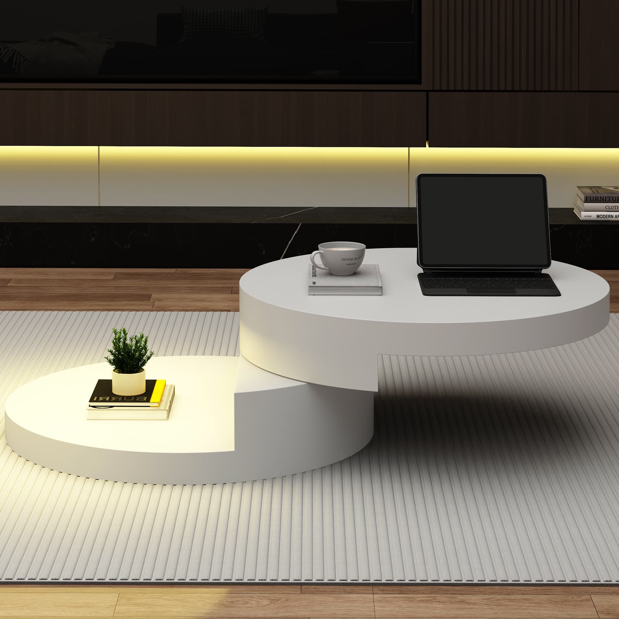 White Rotating Round Coffee Table with LED Lighting - image 2