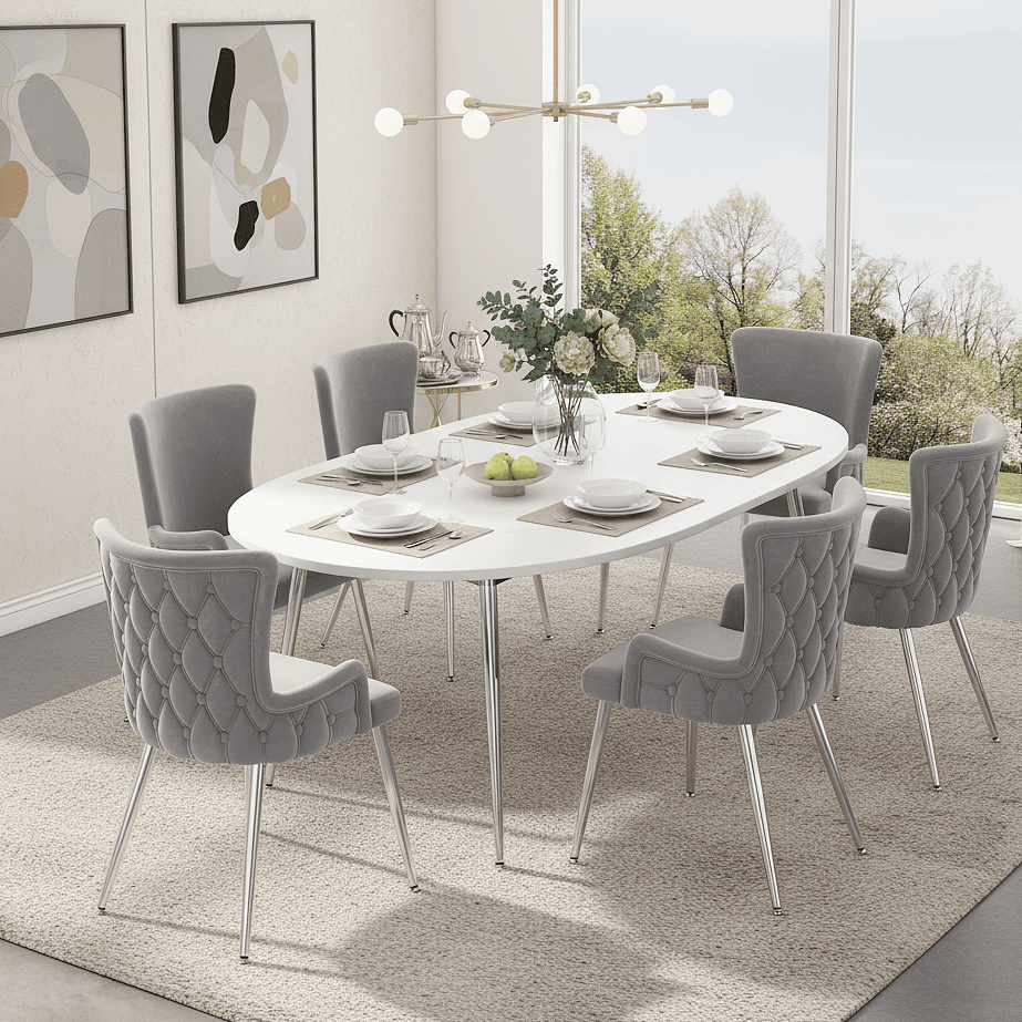 Elevate Your Home with a Set of 6 Grey Velvet Chairs
