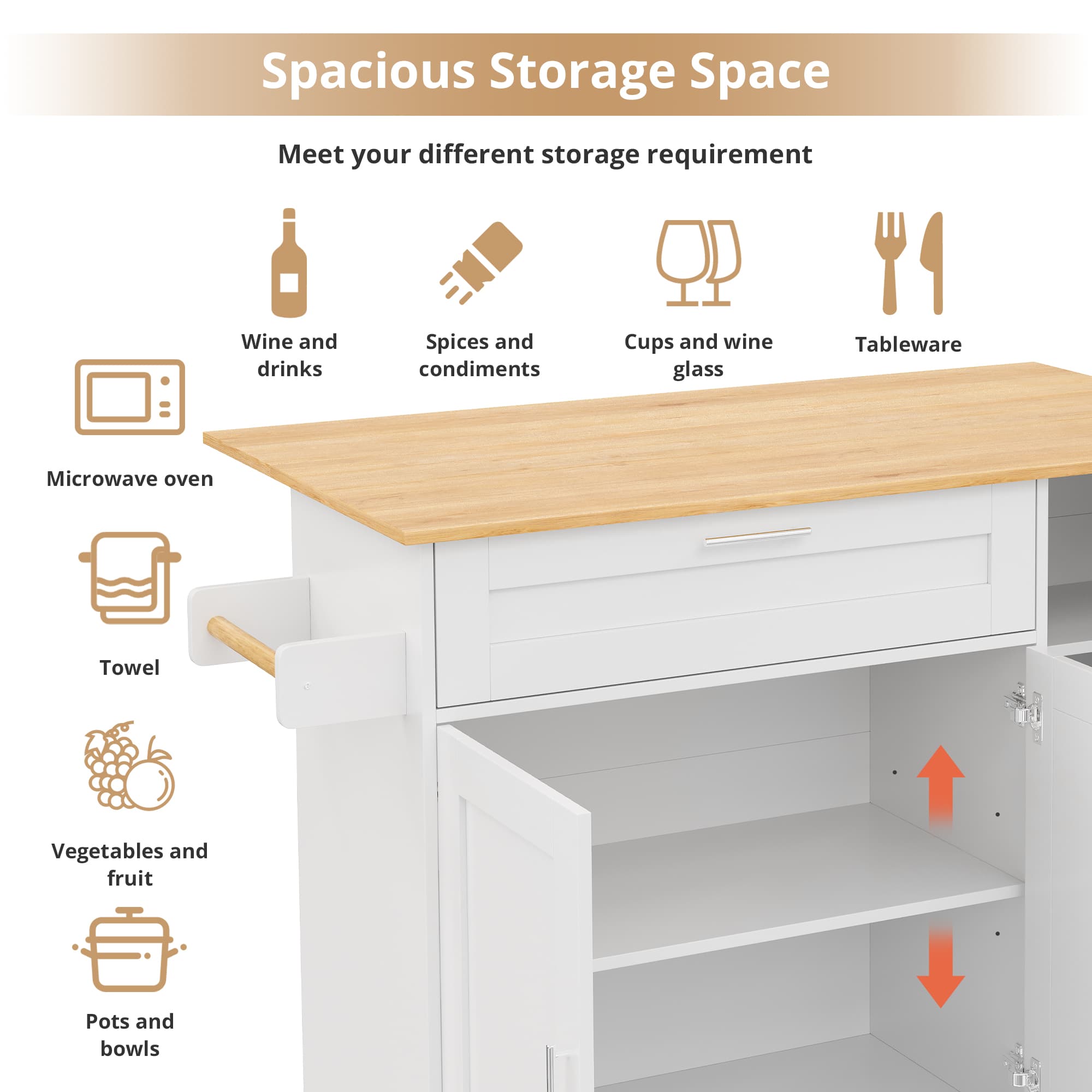 Rolling Kitchen Island Cart with Drop-Leaf Top & Storage - image 5