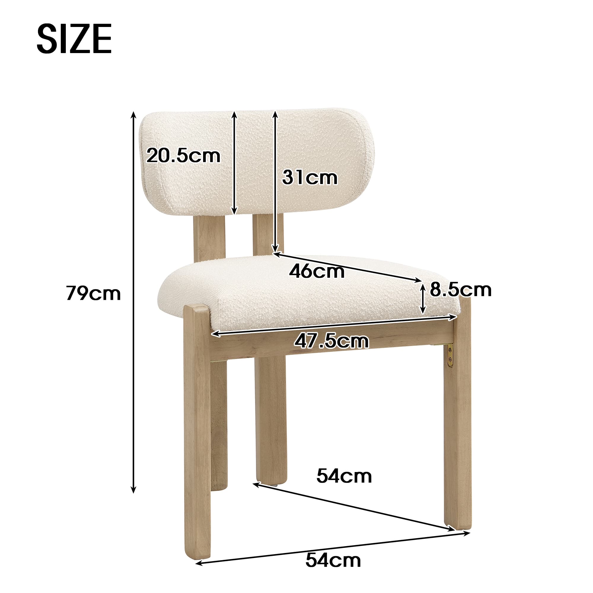 Set of 4 Solid Wood Dining Chairs in Natural Boucle - image 5