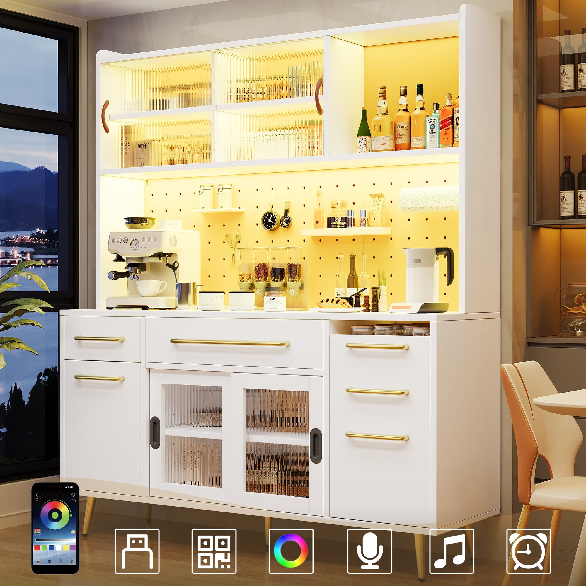 White Storage Sideboard with LED Lighting, Drawer & Glass Shelves - image 2