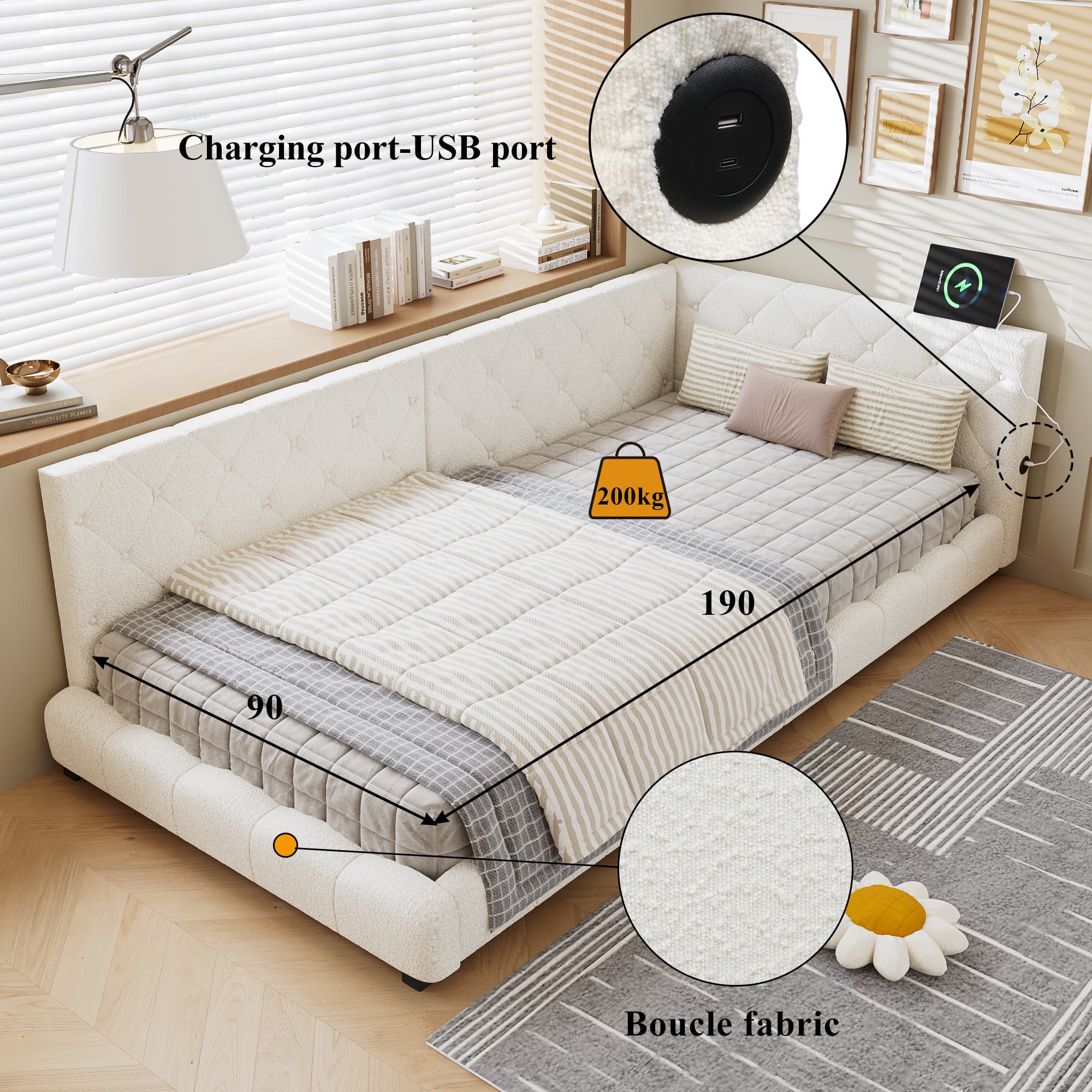 Modern Upholstered Single Bed with Dual Comfort Headboards - image 4