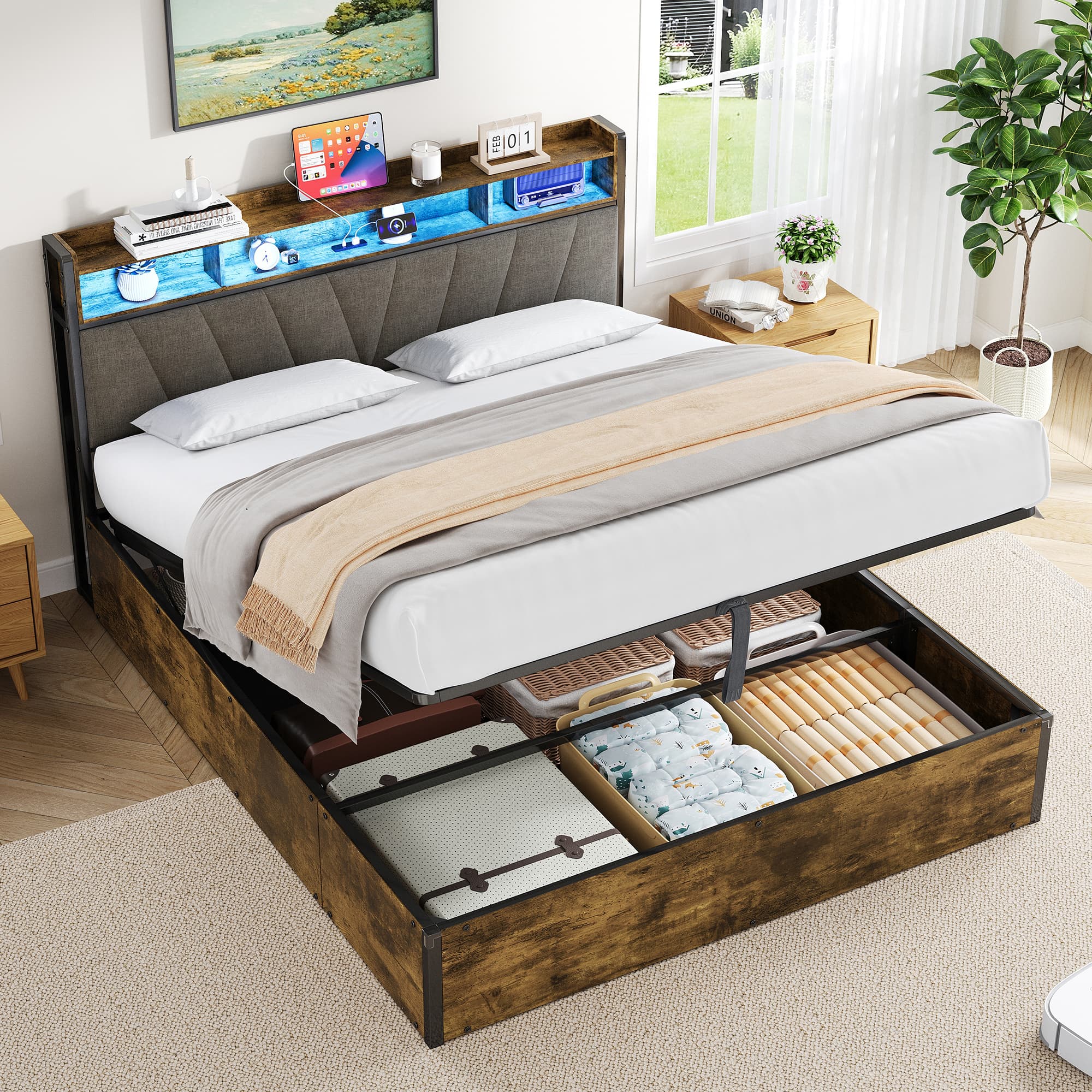 Smart Double Bed with Ottoman Storage, LEDs & USB Charging - image 4
