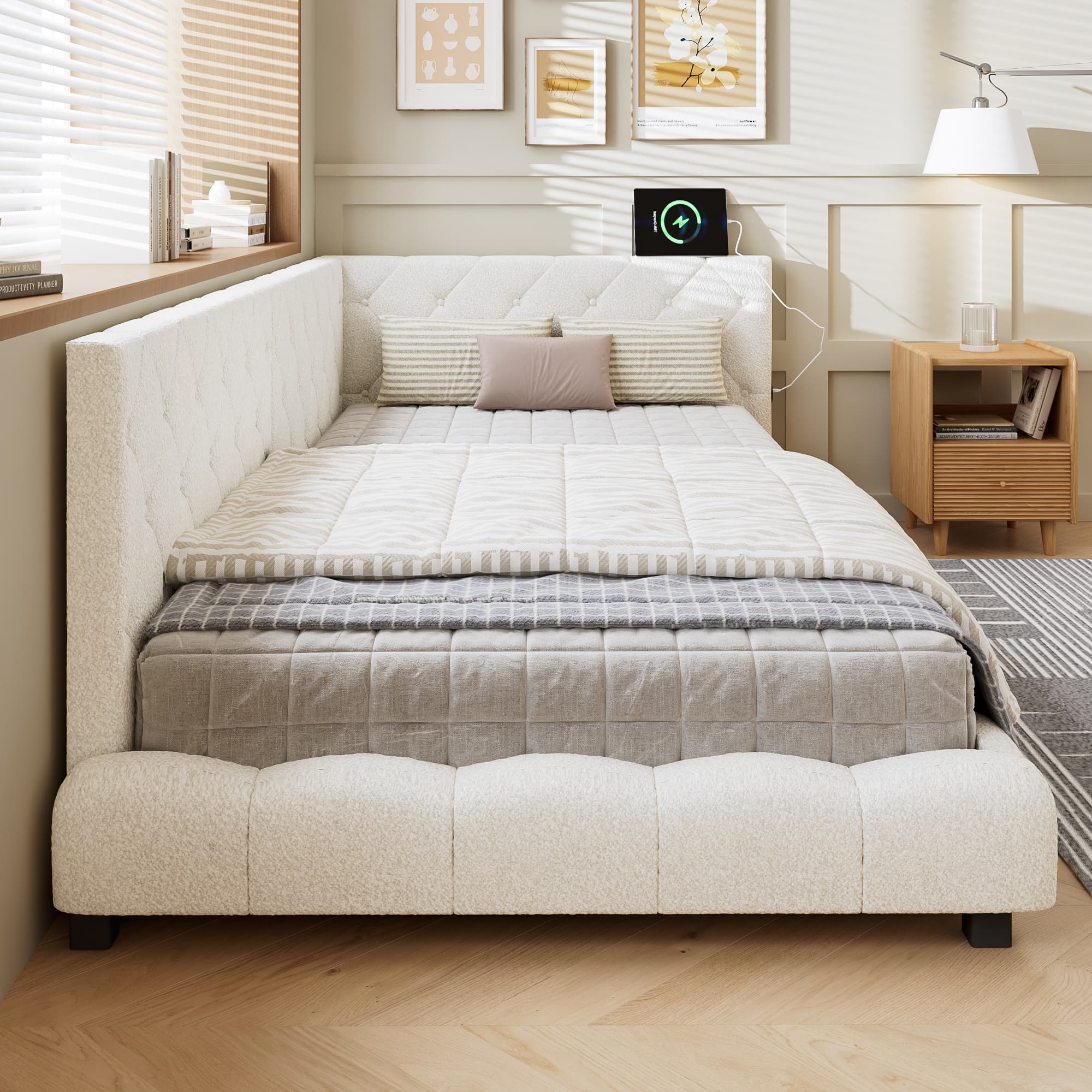 Modern Upholstered Single Bed with Dual Comfort Headboards - image 1