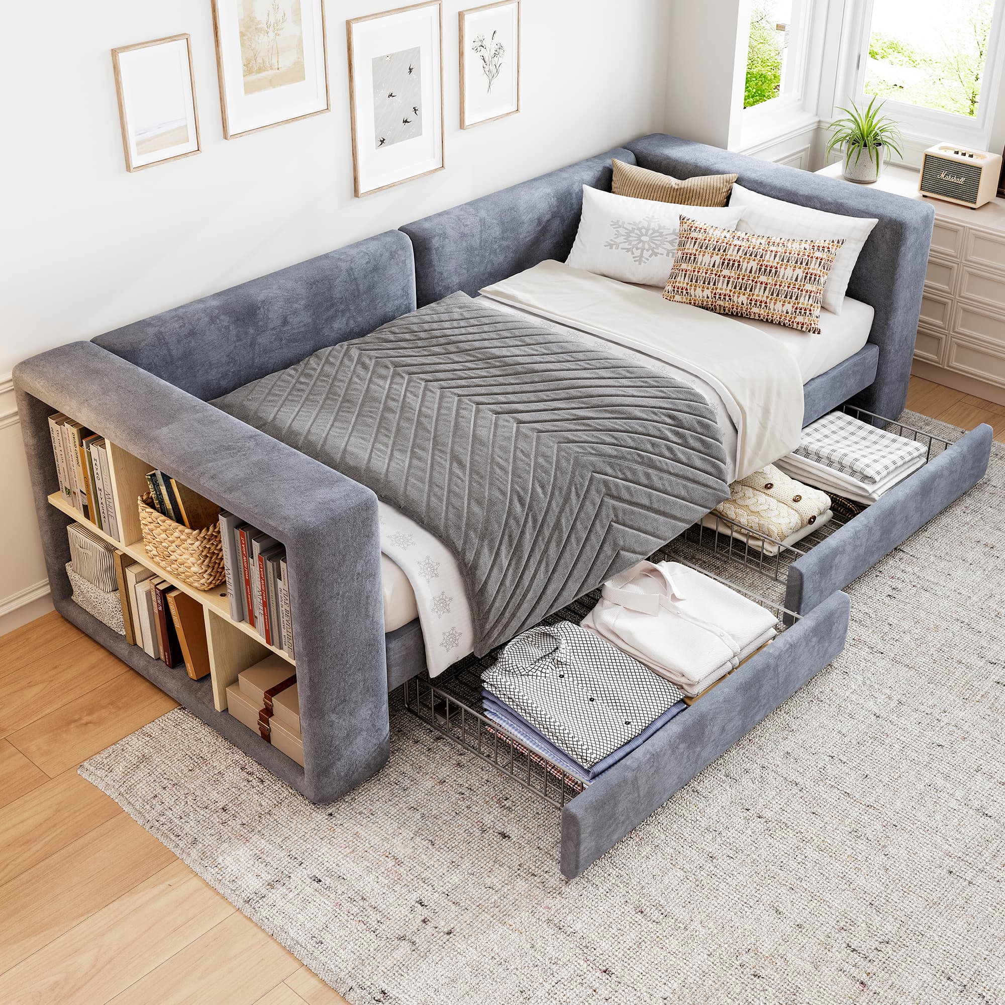 Transform Your Space with a Stylish Velvet Daybed & Storage - Grey