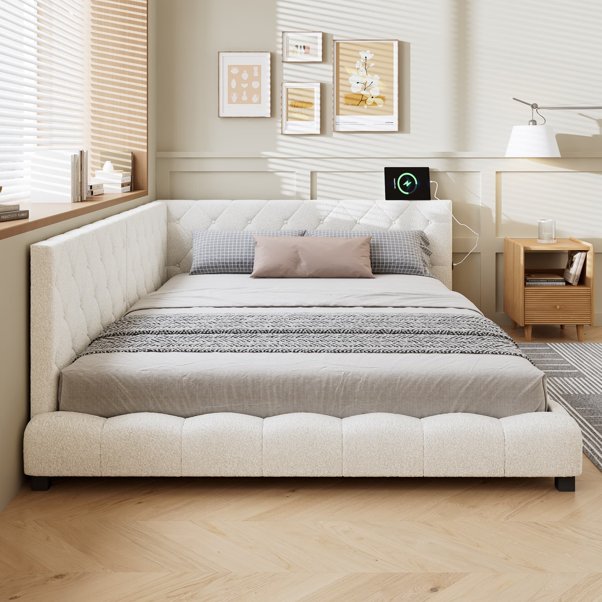 Create a Serene Retreat with Our Beige Boucle Upholstered Bed - image 2
