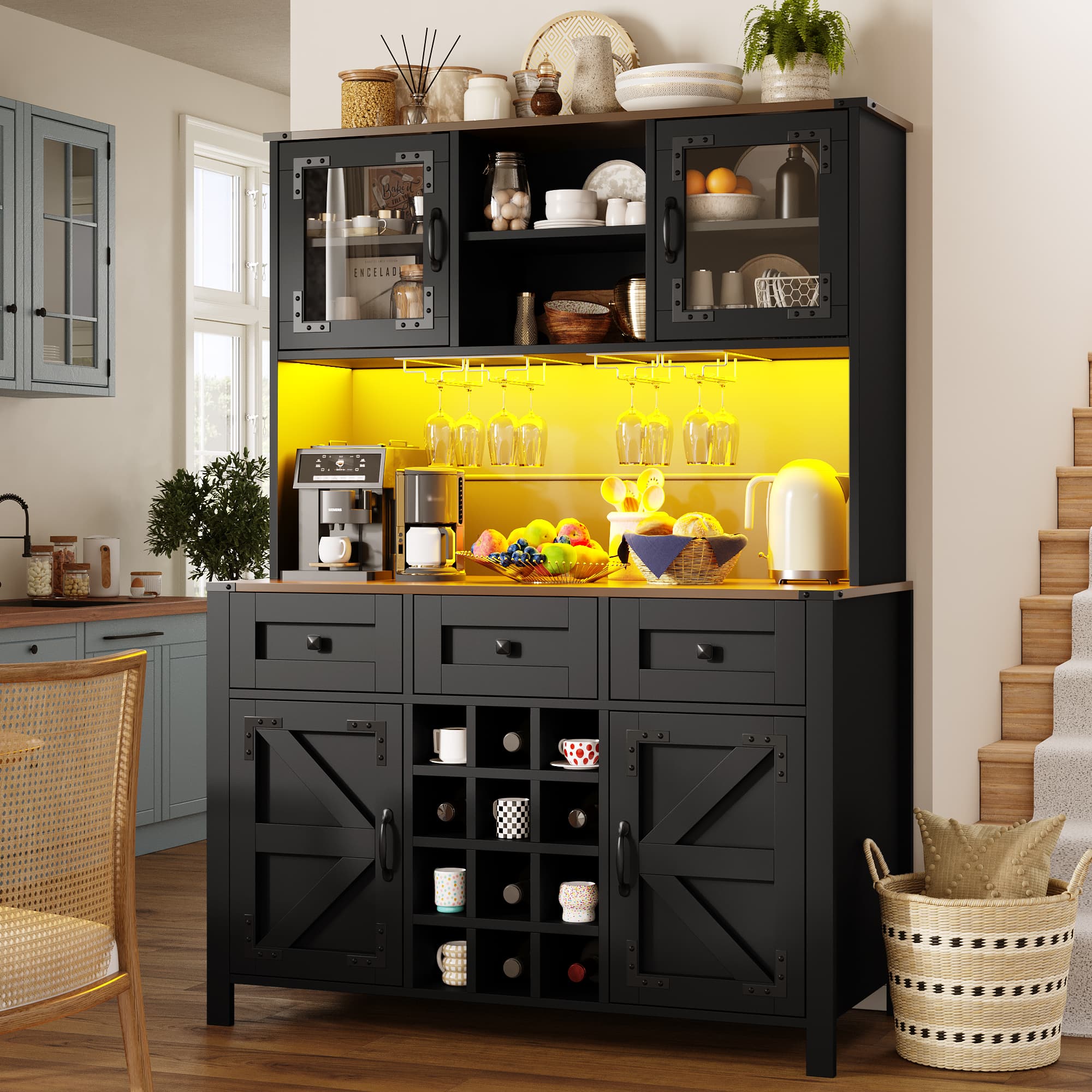 Modern Tall Storage Cabinet with Power & LED Lighting