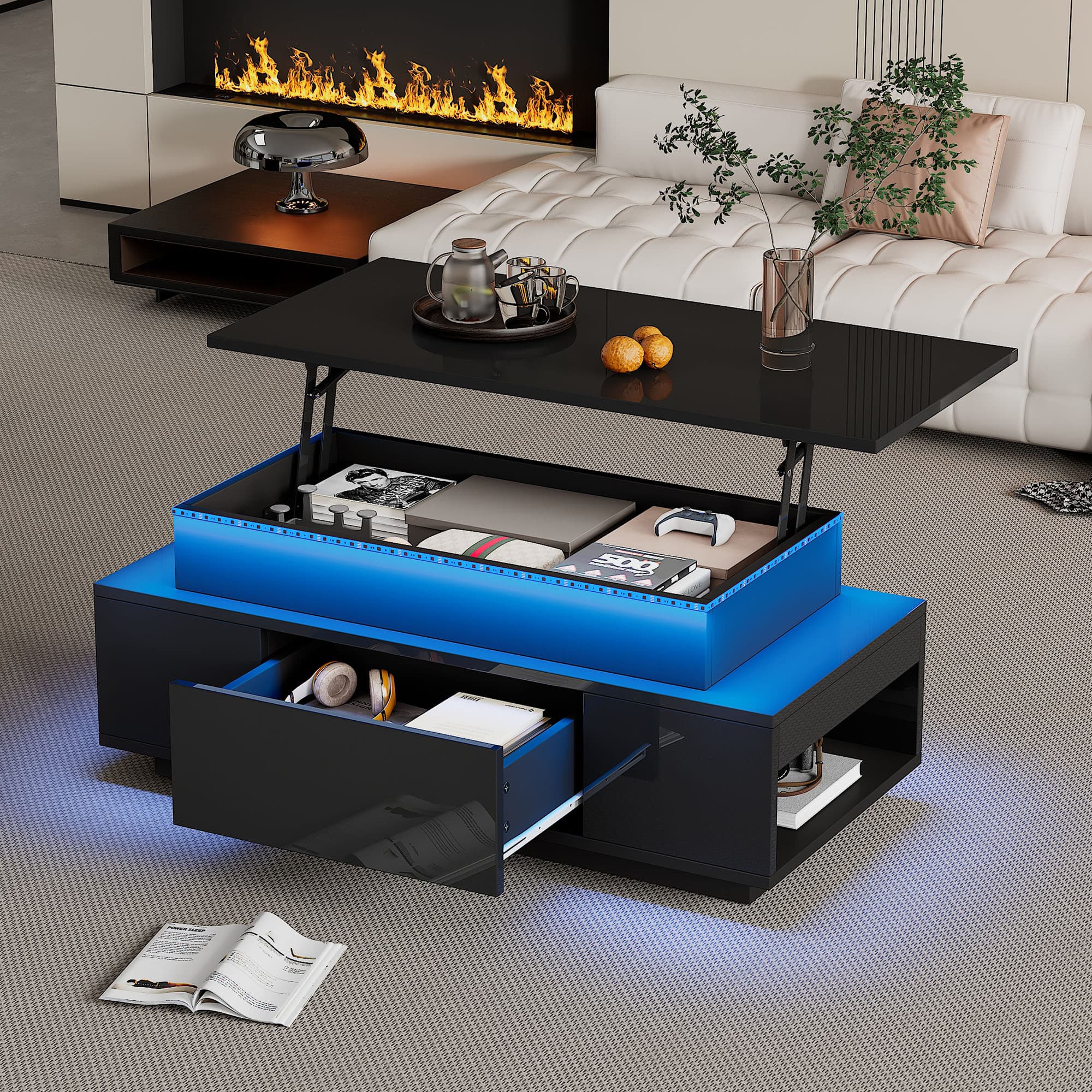 Modern Lift-Top Coffee Table with Storage & LED Lighting - image 4