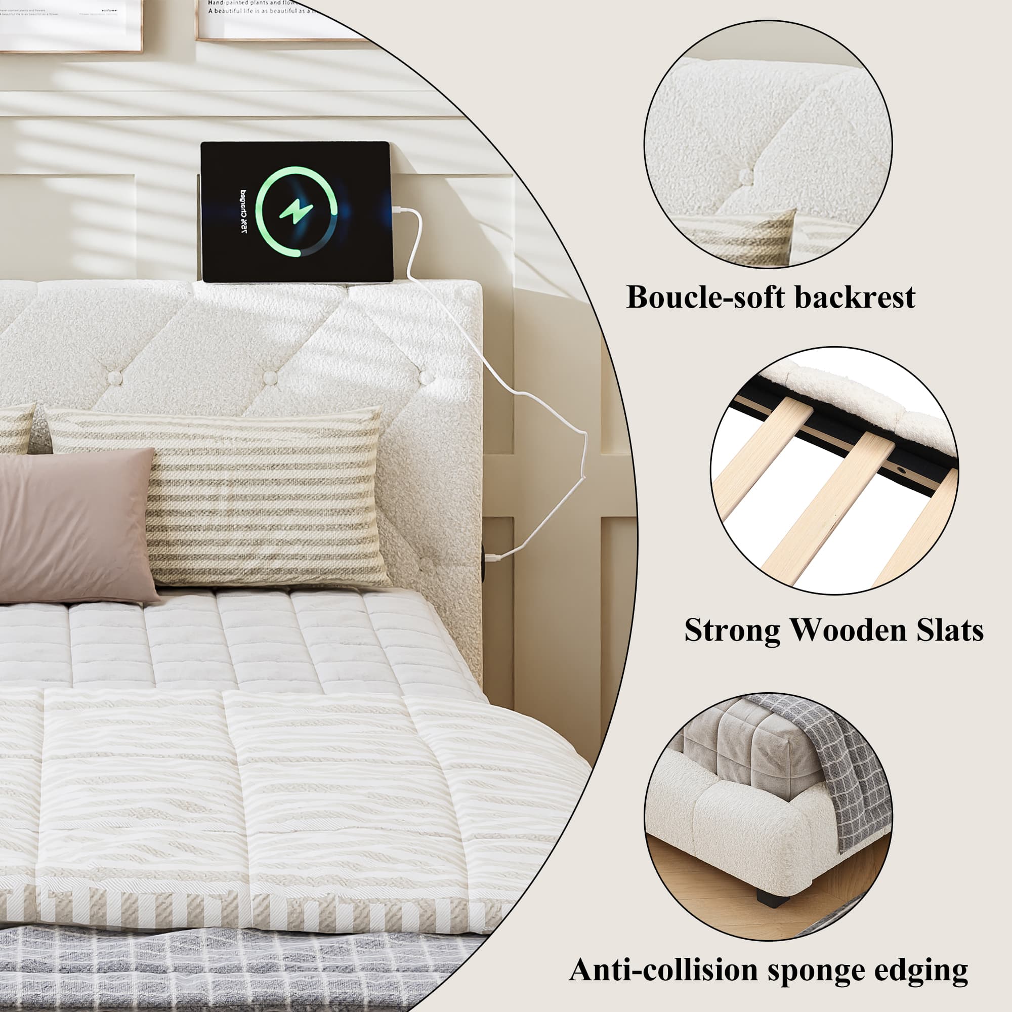 Modern Upholstered Single Bed with Dual Comfort Headboards - image 5