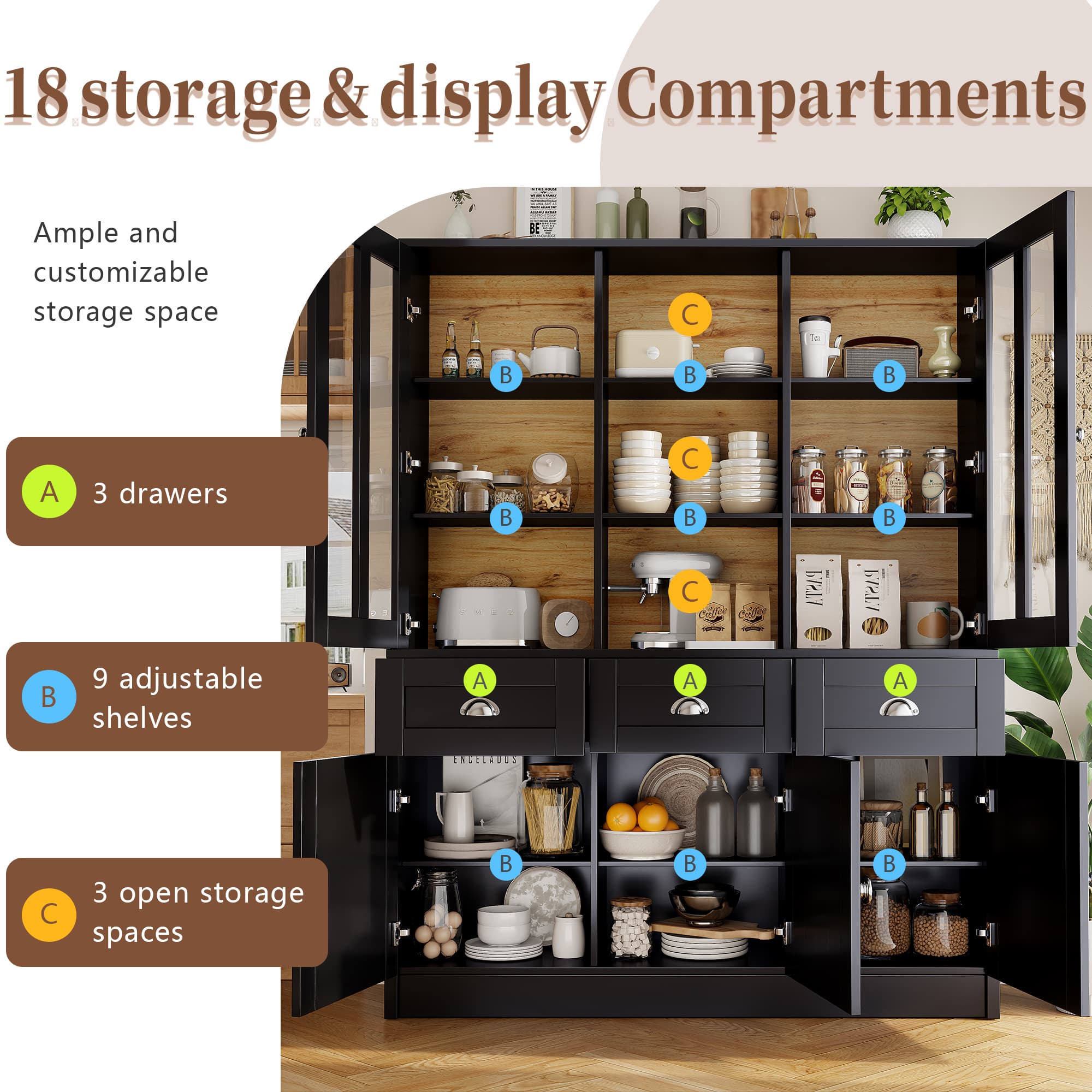 Modern Tall Storage Cabinet for Living Room & Kitchen - image 1