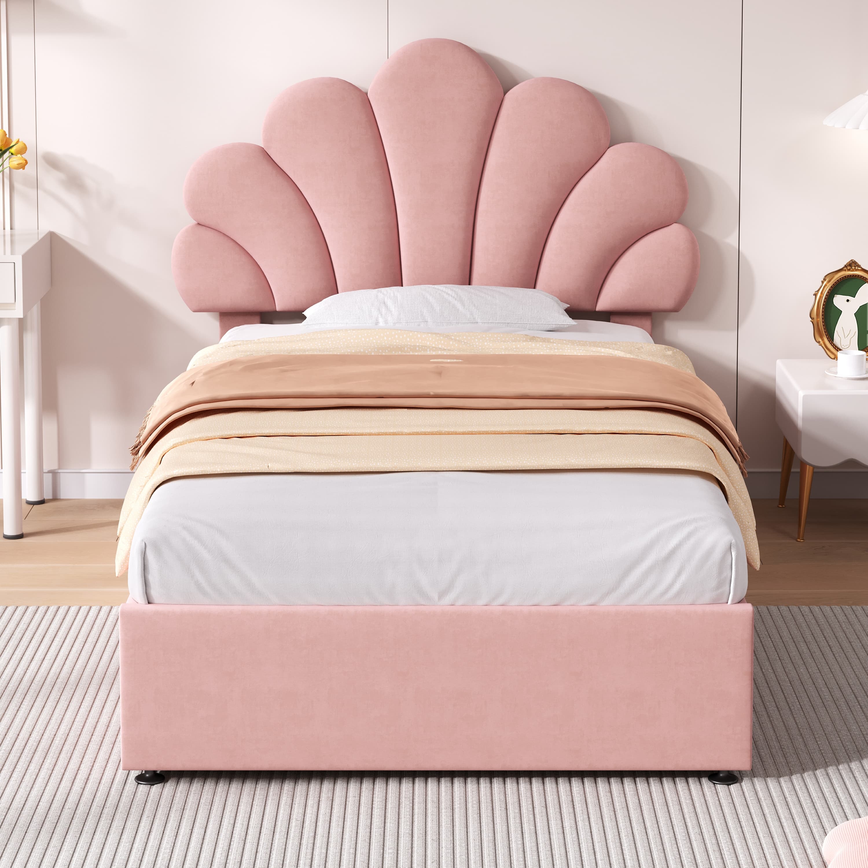 Chic Petal Velvet Bed with Effortless Hydraulic Storage - image 1