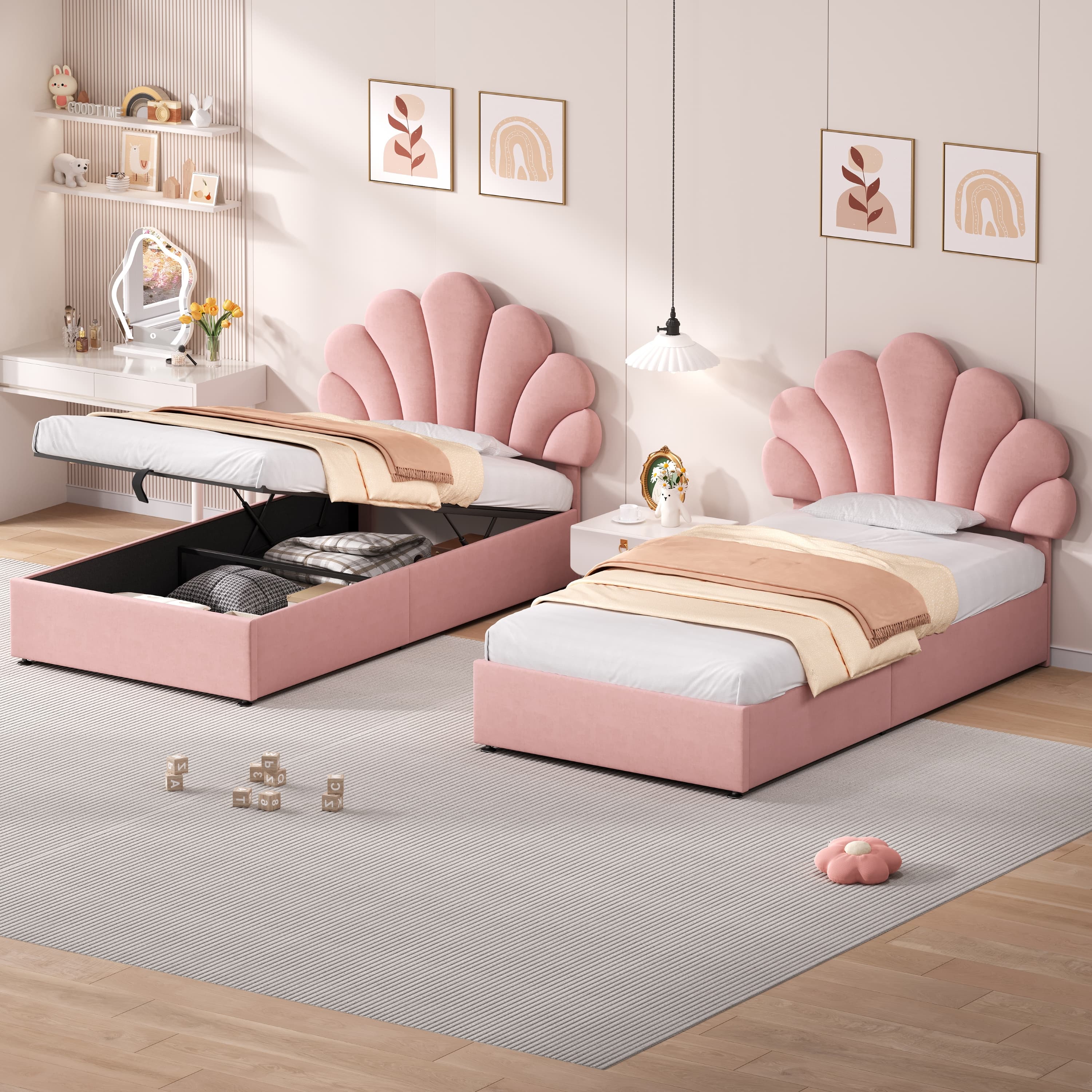 Chic Petal Velvet Bed with Effortless Hydraulic Storage - image 4