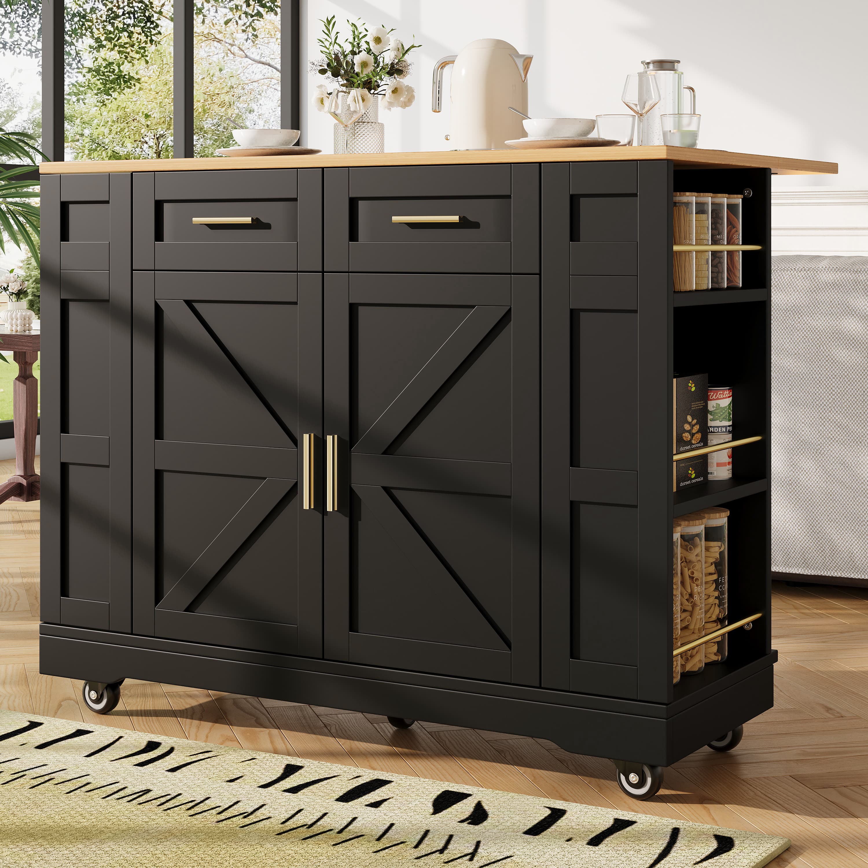 Mobile Kitchen Island with Expandable Breakfast Bar - image 3