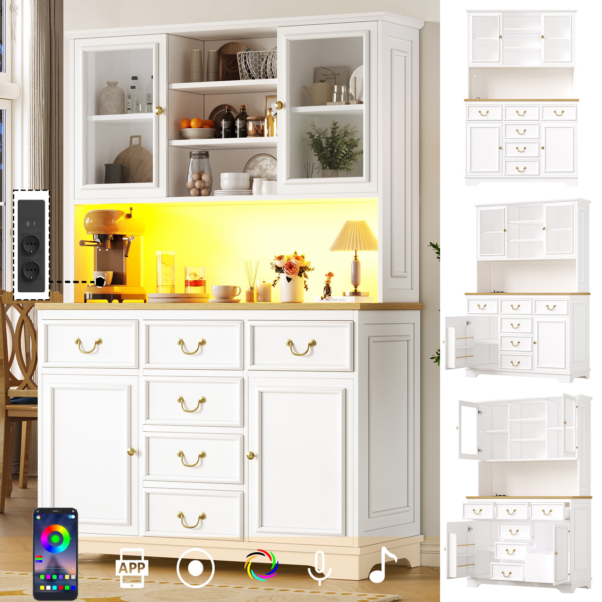 Ergonomic Kitchen Storage with Sockets, USB & LED Lighting