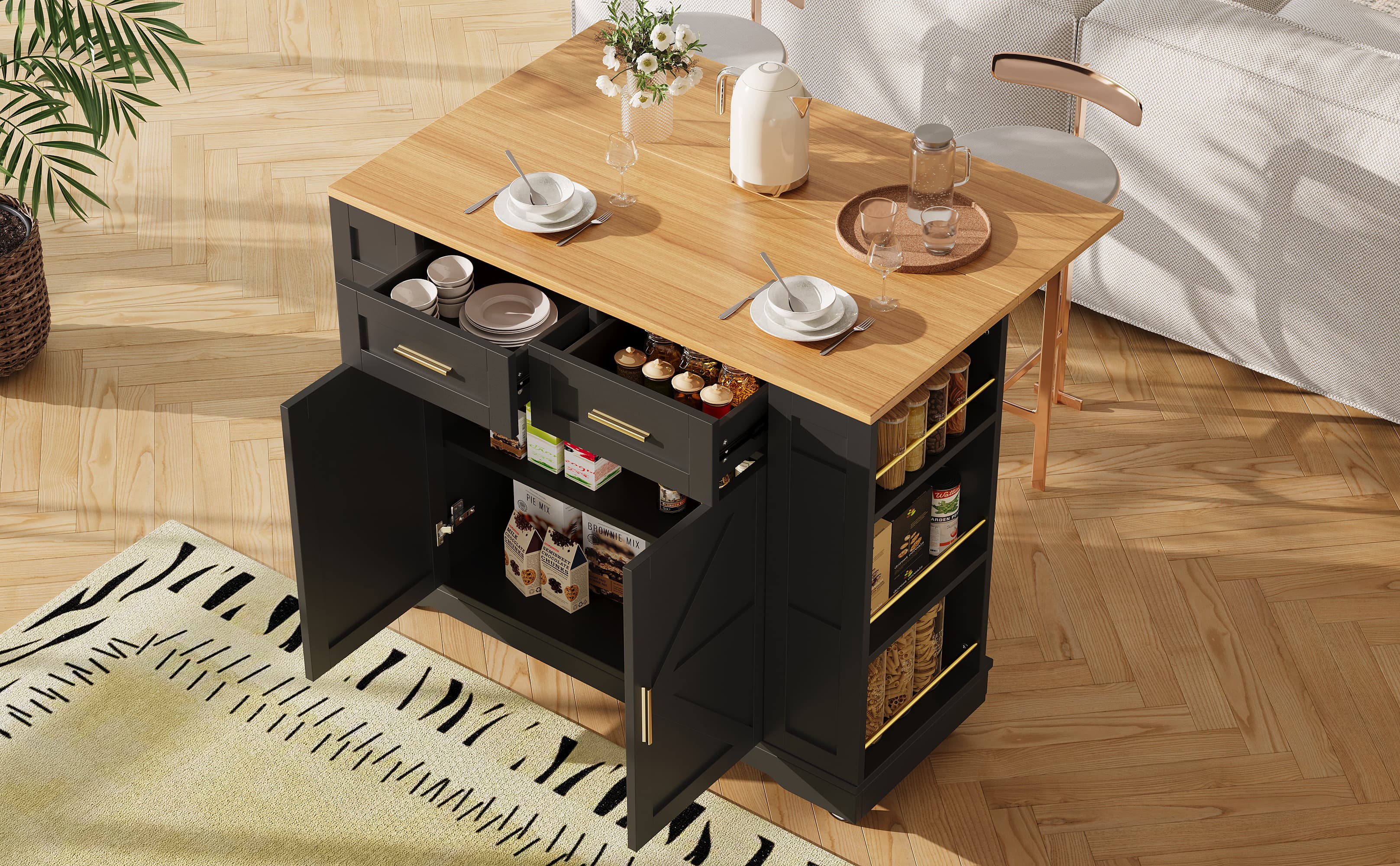 Mobile Kitchen Island with Expandable Breakfast Bar - image 2