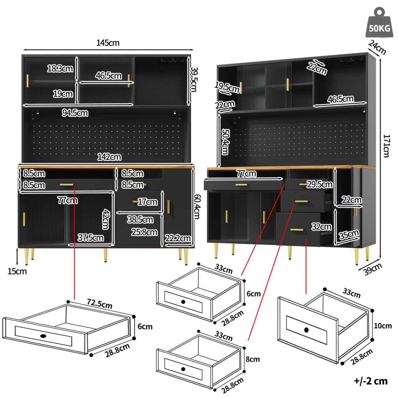 Modern Highboard with LED Lighting & Pegboard Storage - image 5