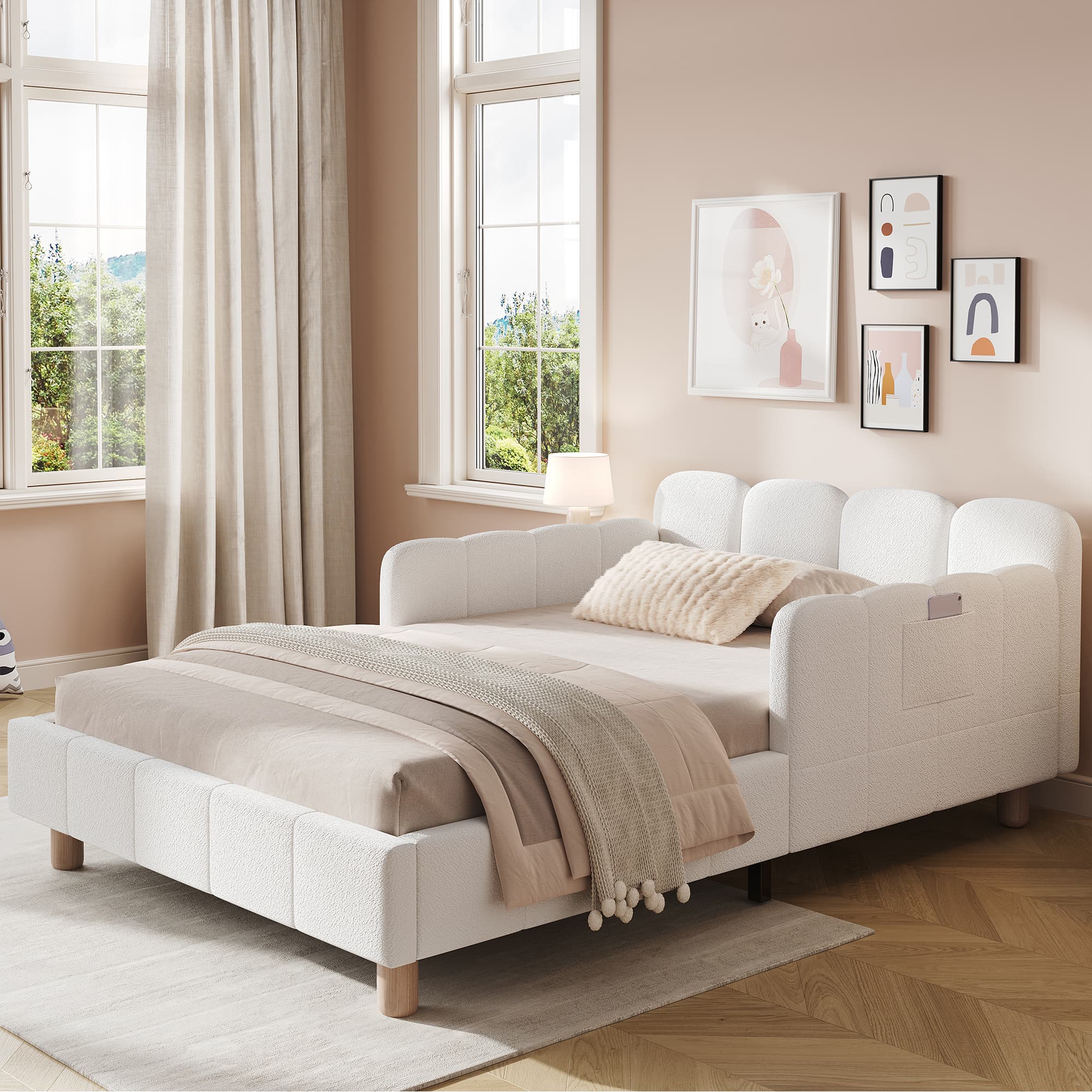 Transform Their Room with a Safe & Stylish Bouclé Bed - Beige