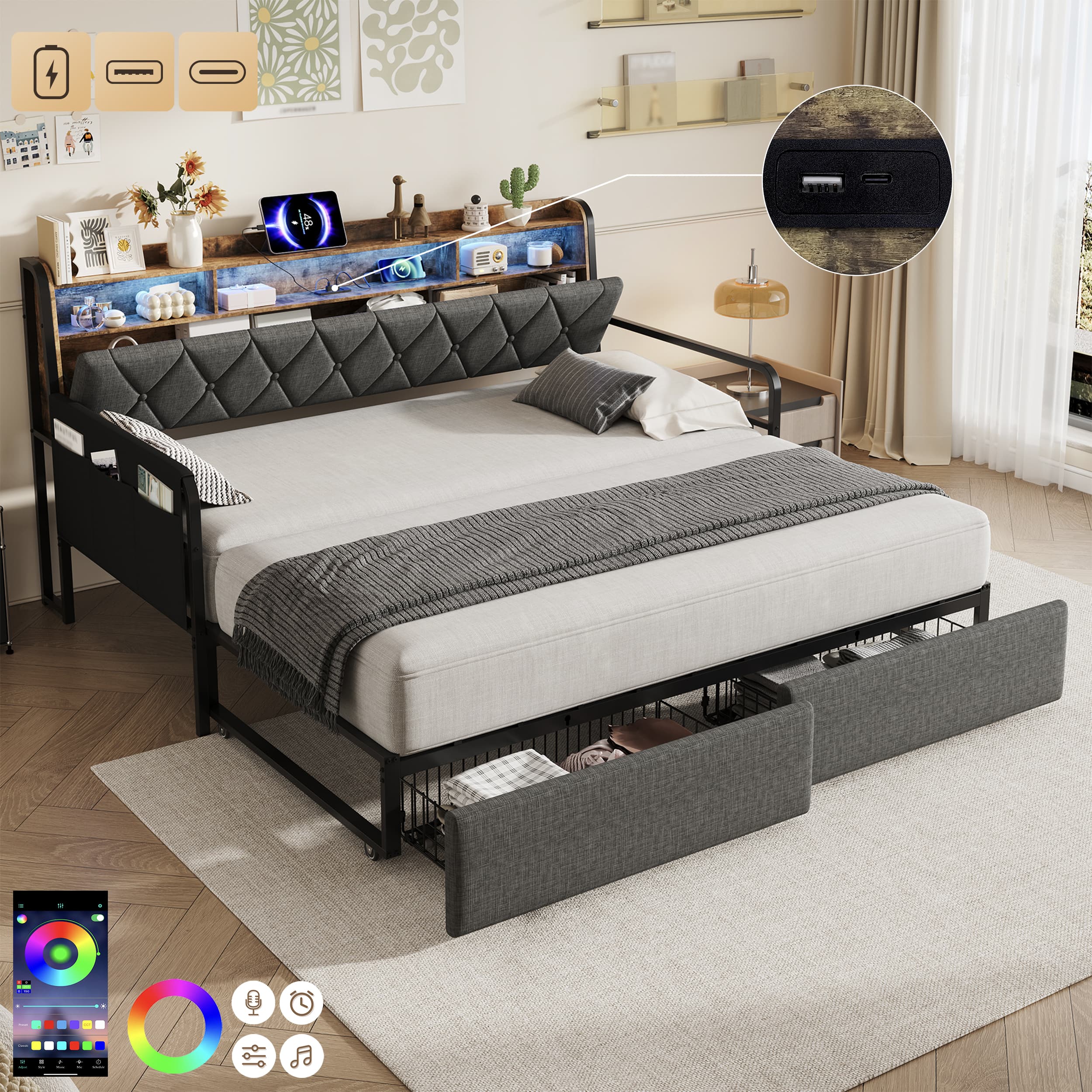 The Ultimate Space-Saving Daybed with Trundle and Smart Storage - Grey