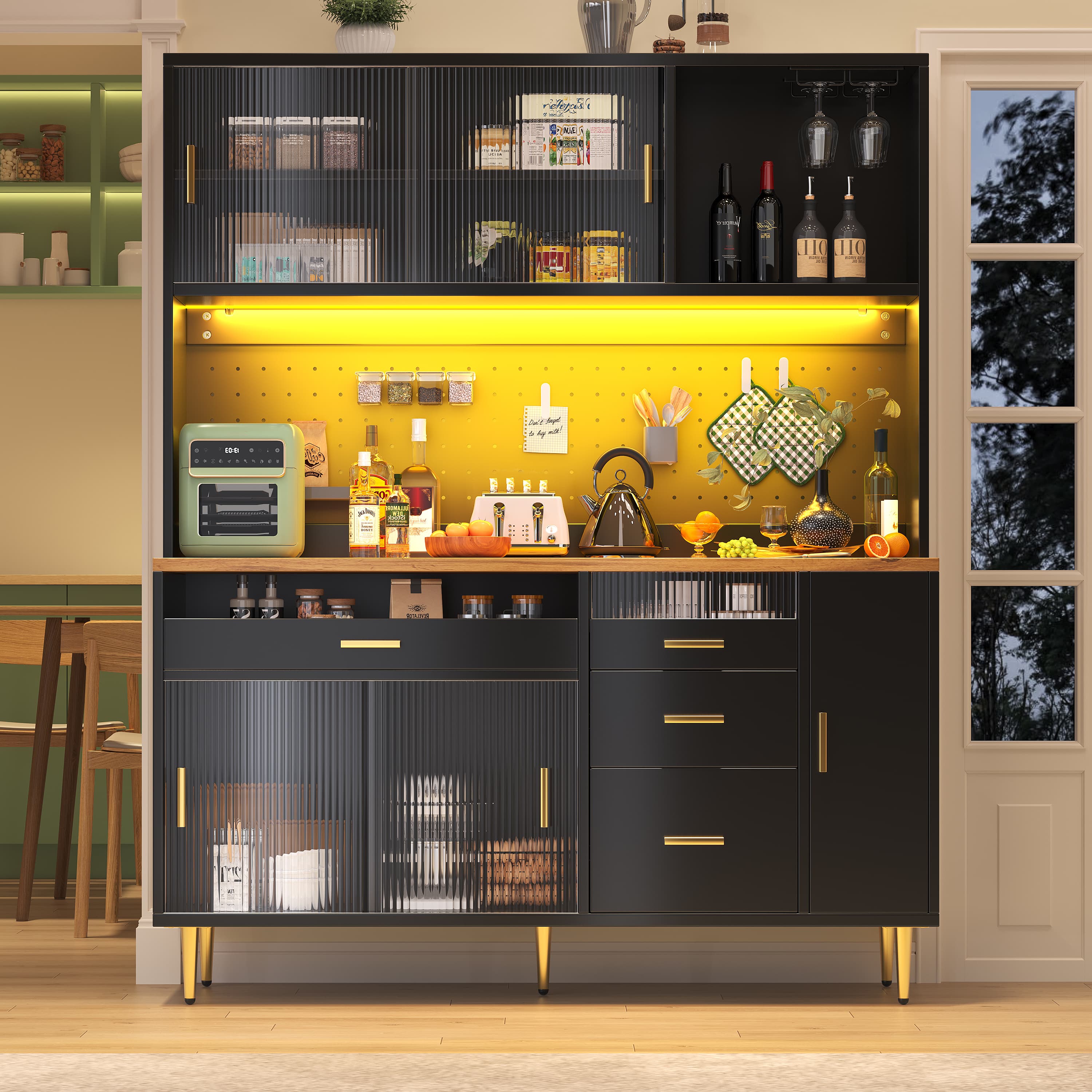 Modern Highboard with LED Lighting & Pegboard Storage - image 2