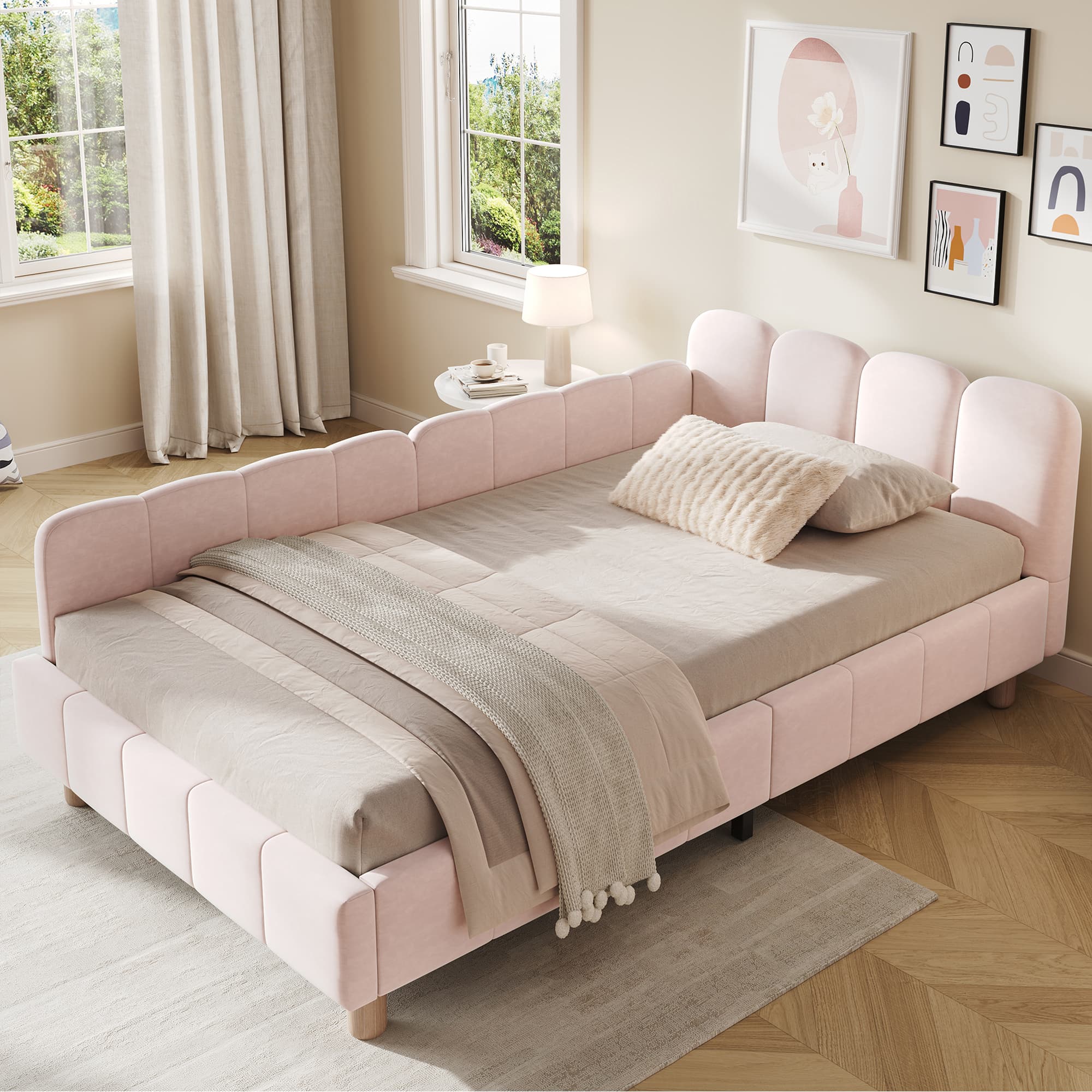 Upholstered Pink Velvet Single Bed with Safety Rail | 90x190cm - image 3