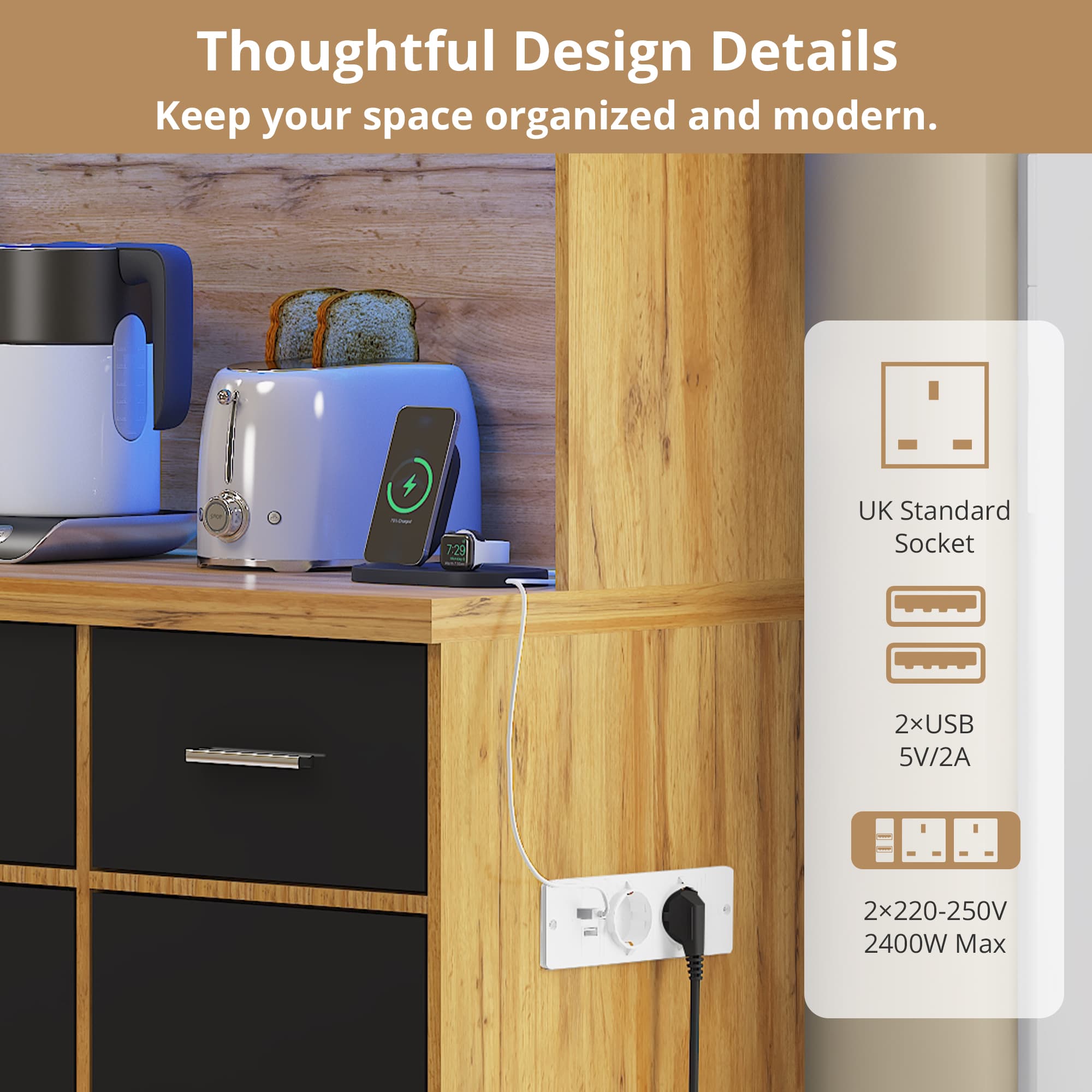 Smart Kitchen Storage Cabinet with LEDs & Charging Station - image 4