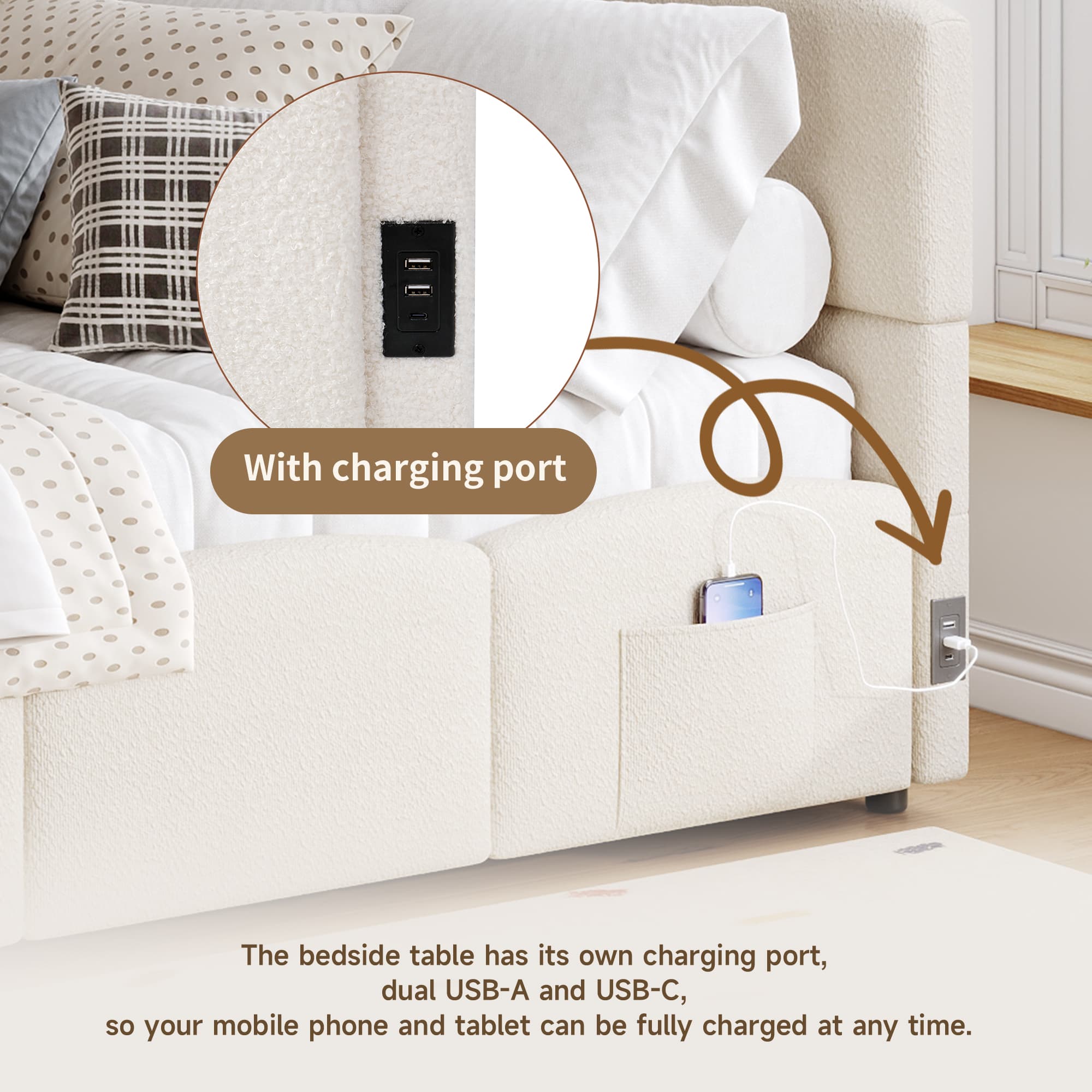 Chic Boucle Daybed with Smart Storage & USB Charging - image 4