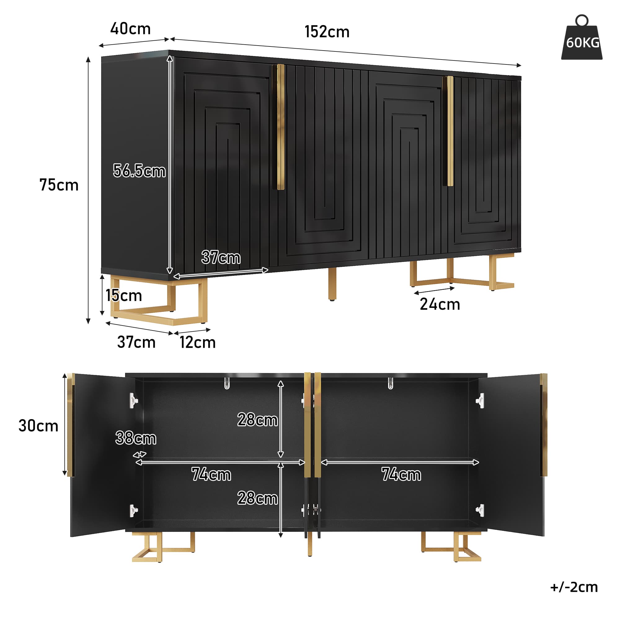 Elegant Black Storage Sideboard with Gold Accents - image 3