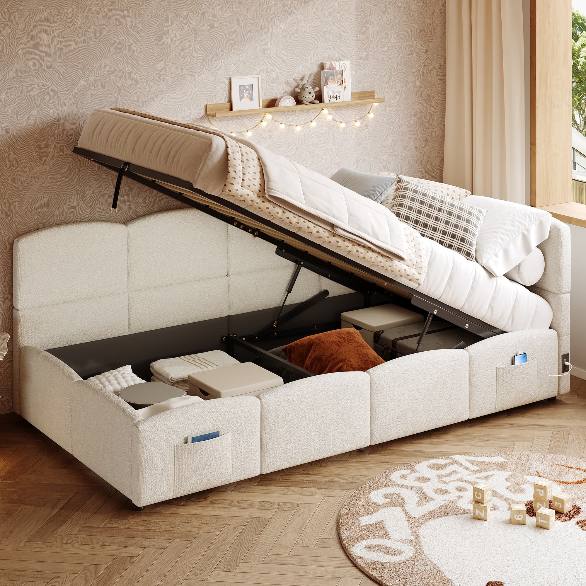 Chic Boucle Daybed with Smart Storage & USB Charging