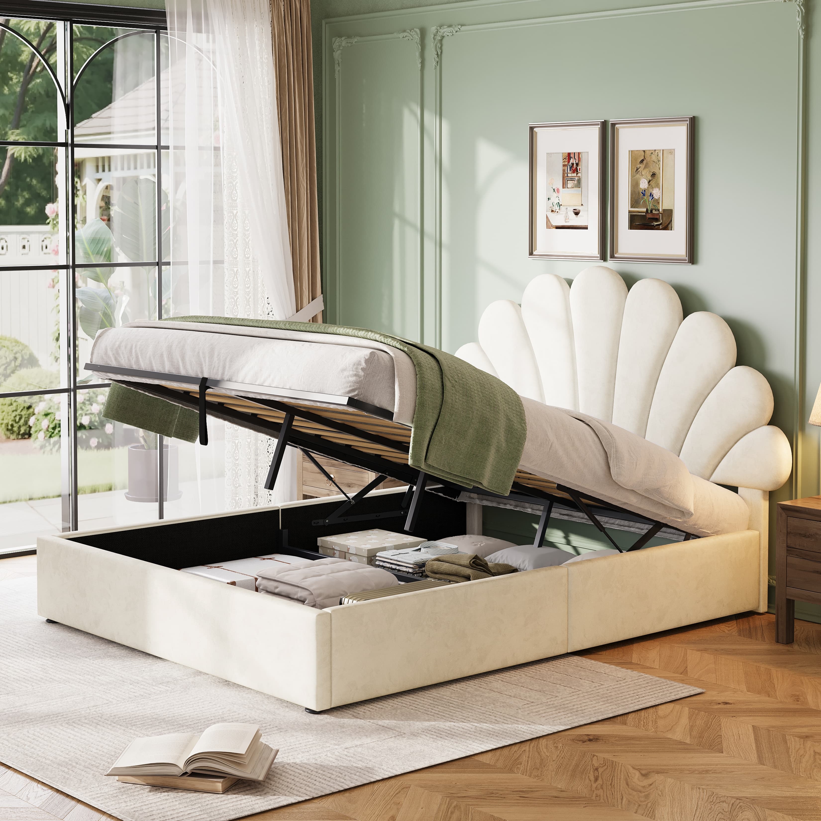 Chic Petal Headboard Bed with Effortless Hydraulic Storage - image 4