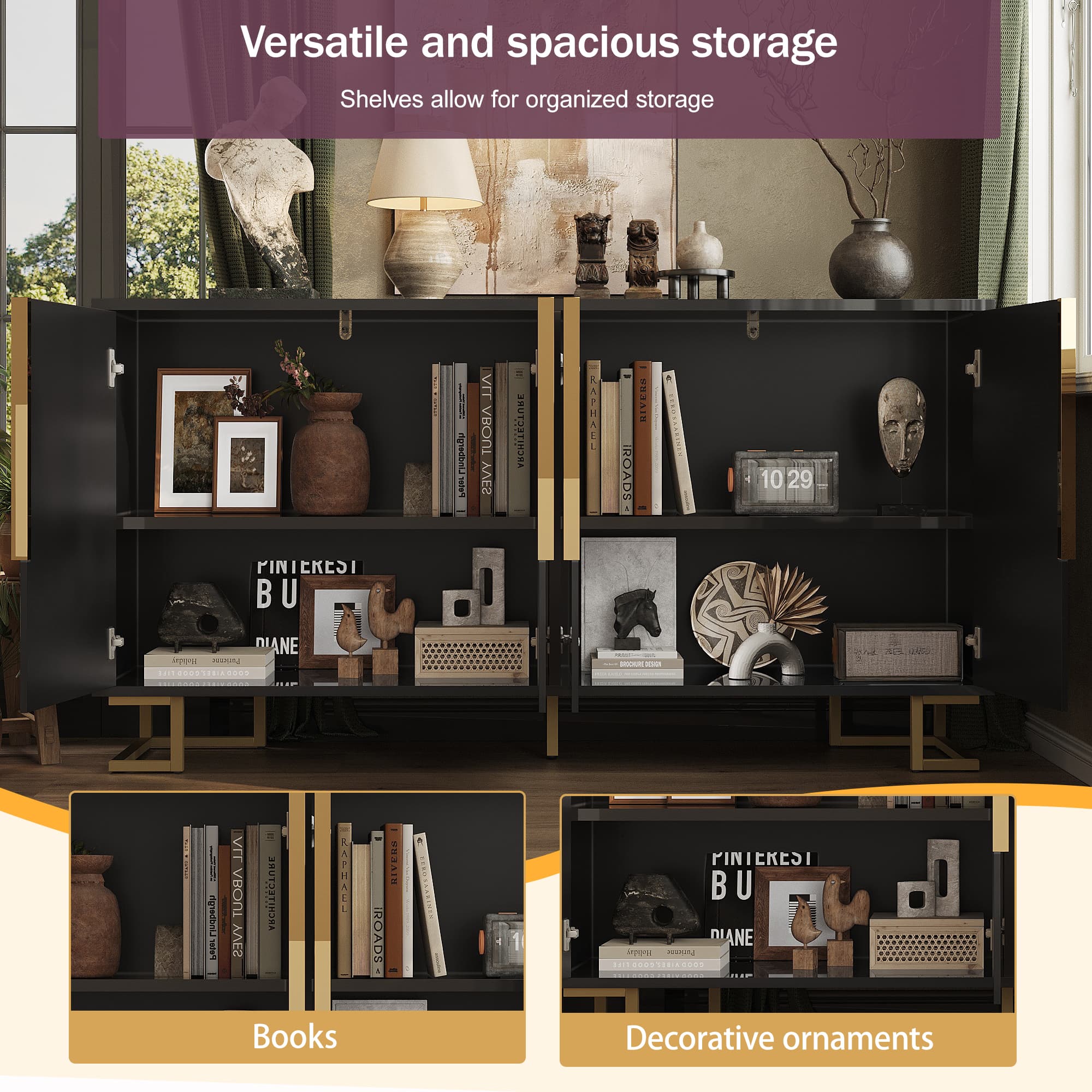 Elegant Black Storage Sideboard with Gold Accents - image 2