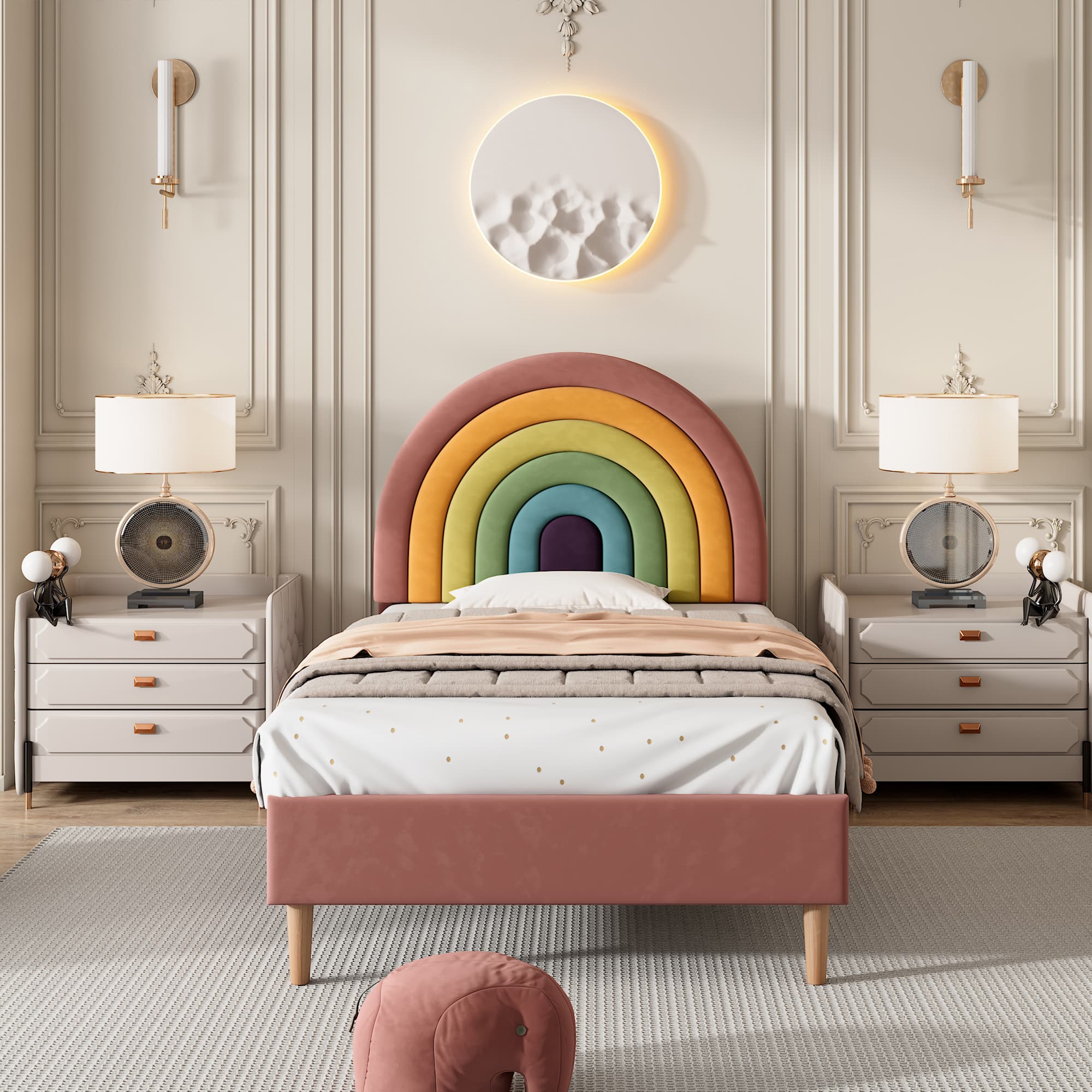 Transform Their Room with this Pink Velvet Rainbow Single Bed - image 4